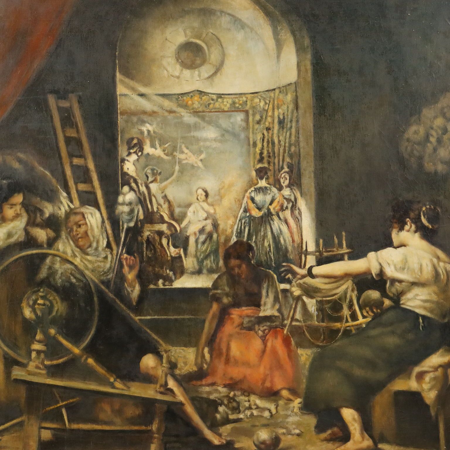 Modern Painting The Spinners Copy From Velazquez XX Century photo for sale