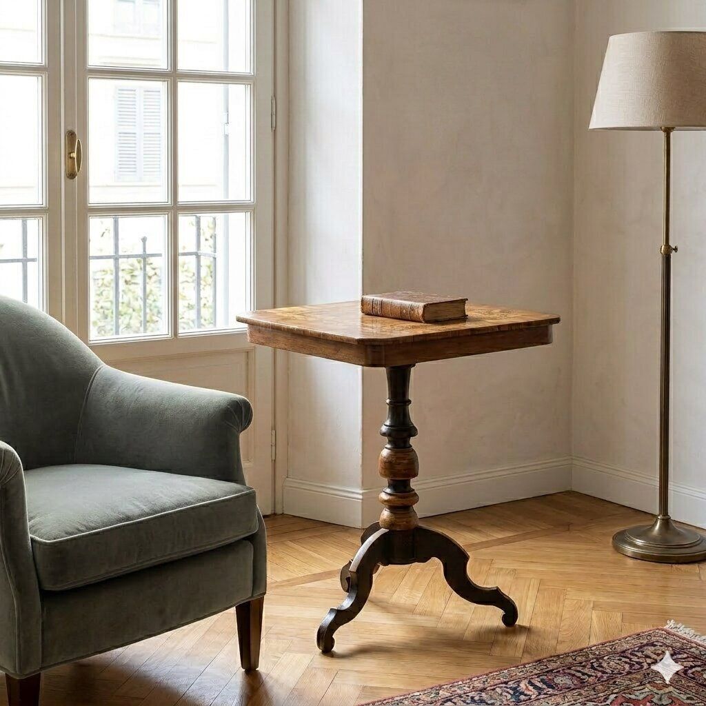 Kleine antieke tafel walnoot iep diverse houtsoorten 19e eeuw photo furniture