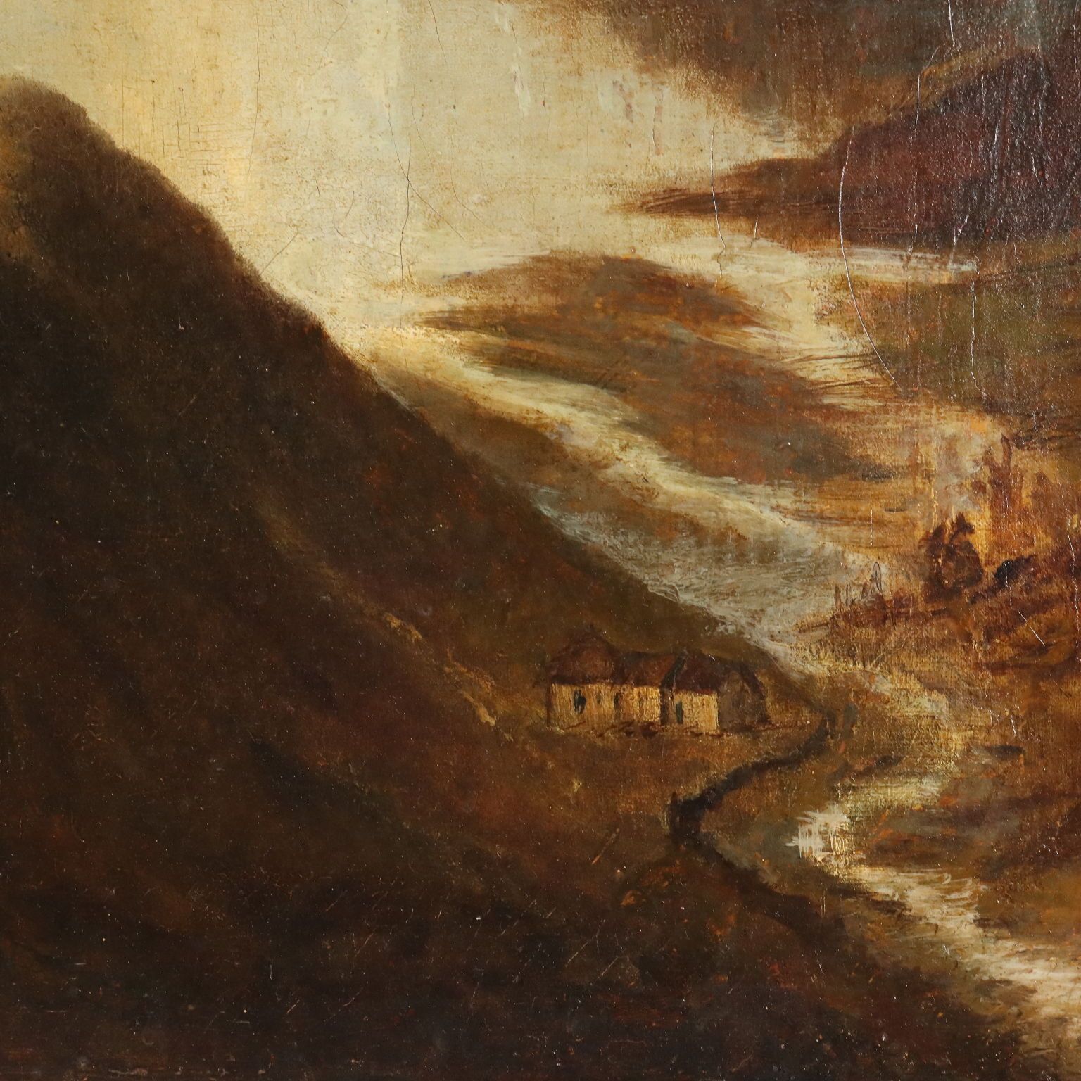 Tableau d'époque, paysage de montagne avec lac, huile sur toile, 1890 photo vinterior