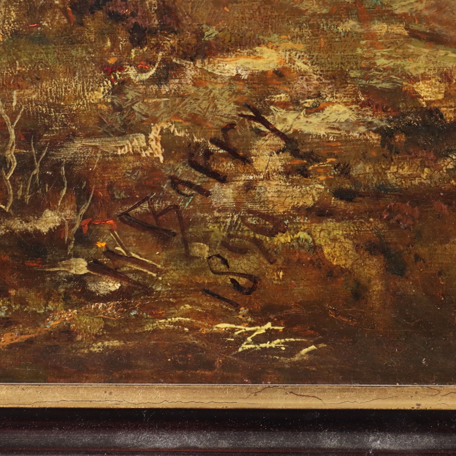 Tableau d'époque, paysage de montagne avec lac, huile sur toile, 1890 photo vintage