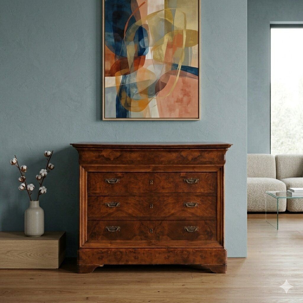 Antique Chest Of Drawers Charles X Walnut Oak 4 Drawers XIX Century photo furniture