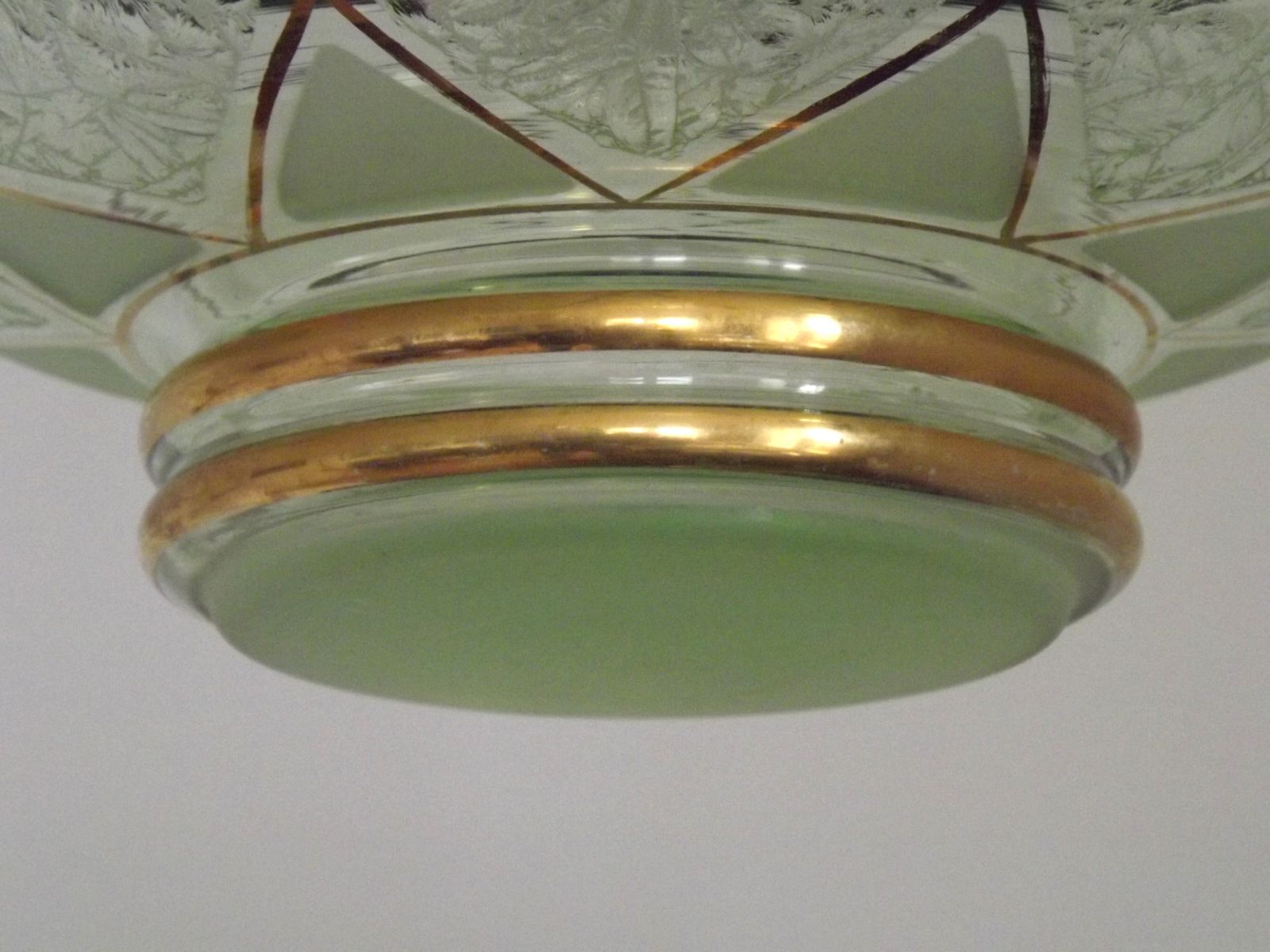 photo furniture French Green & Gold Art Deco Glass Shade Ceiling Light Silver Fittings