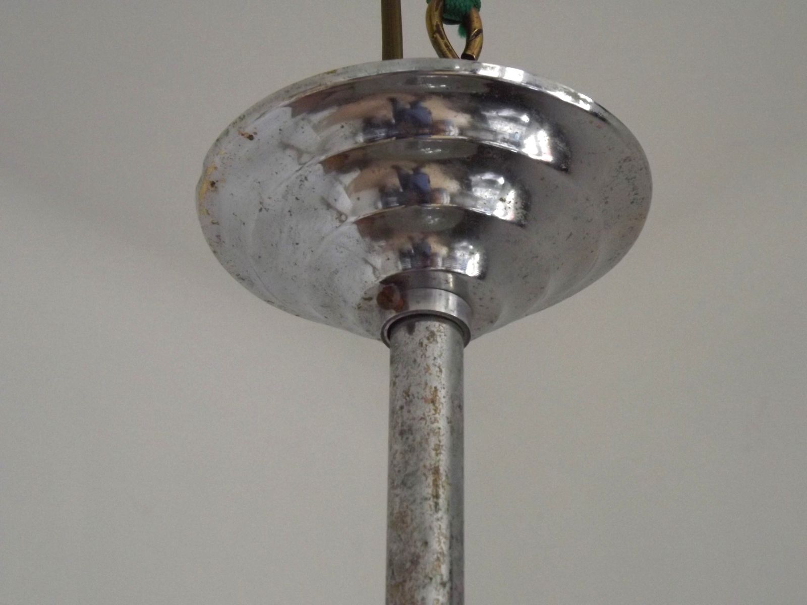 Lighting French Green & Gold Art Deco Glass Shade Ceiling Light Silver Fittings photo