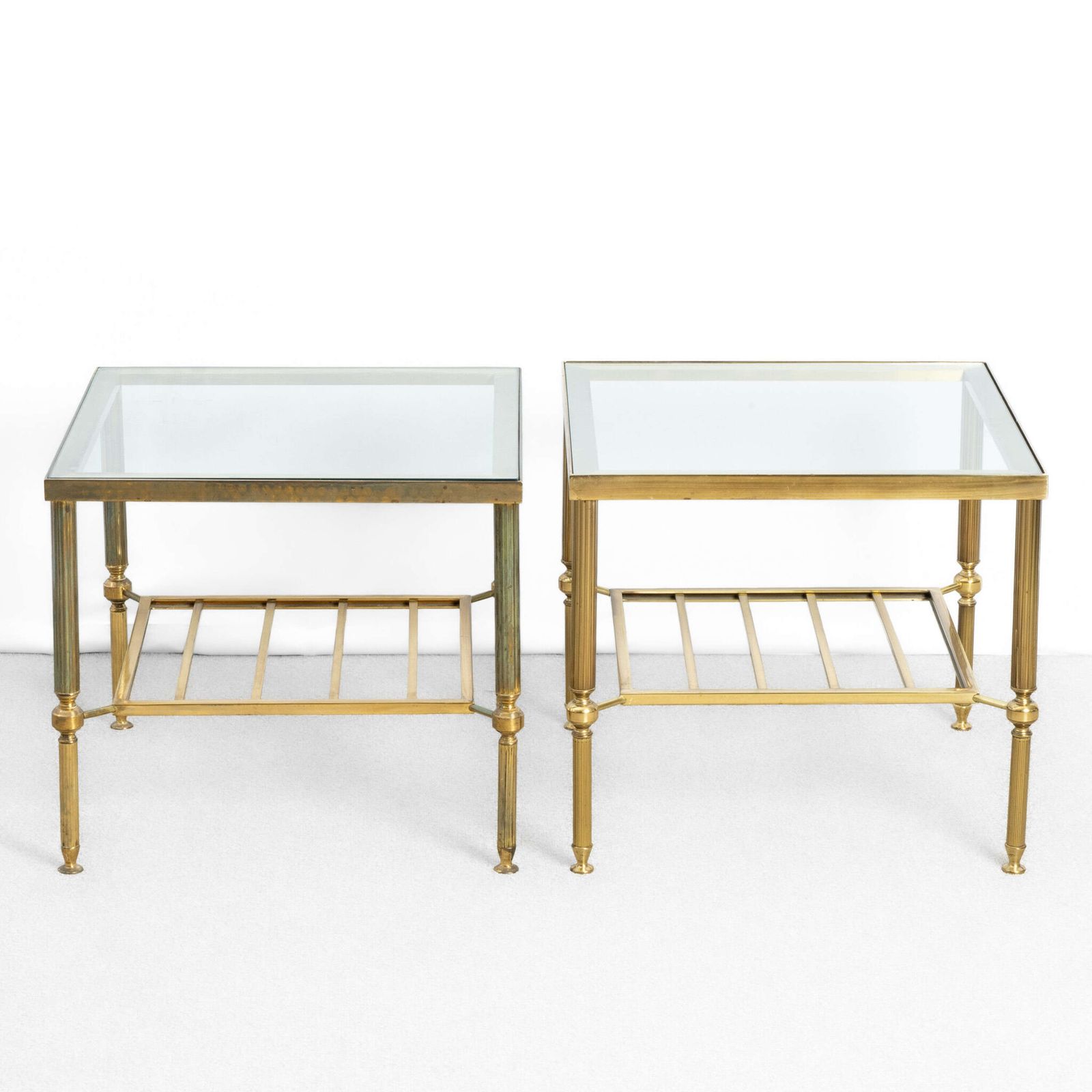 Pair Of French Mod Century Brass And Glass Low Tables