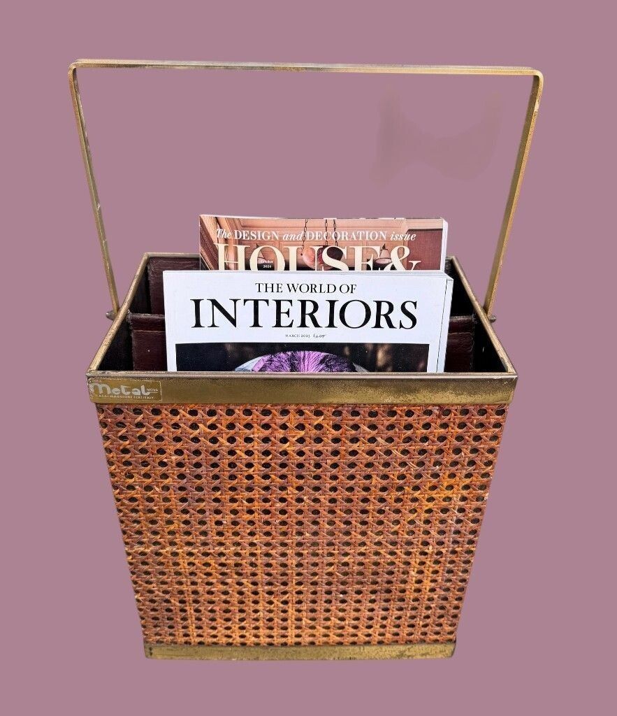 An Italian 1970s Rattan And Gilt Metal Magazine Rack photo furniture