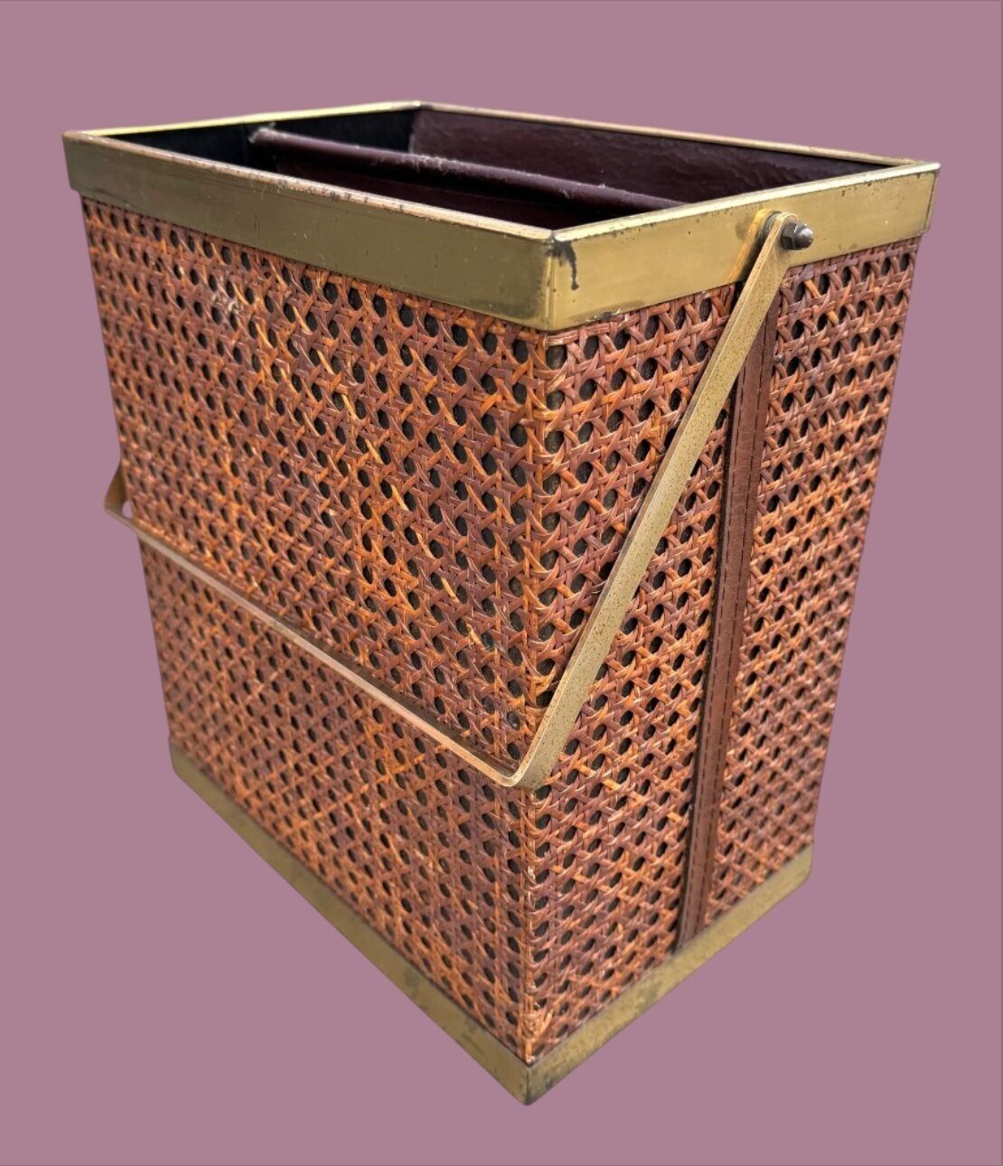 An Italian 1970s Rattan And Gilt Metal Magazine Rack photo 495.0