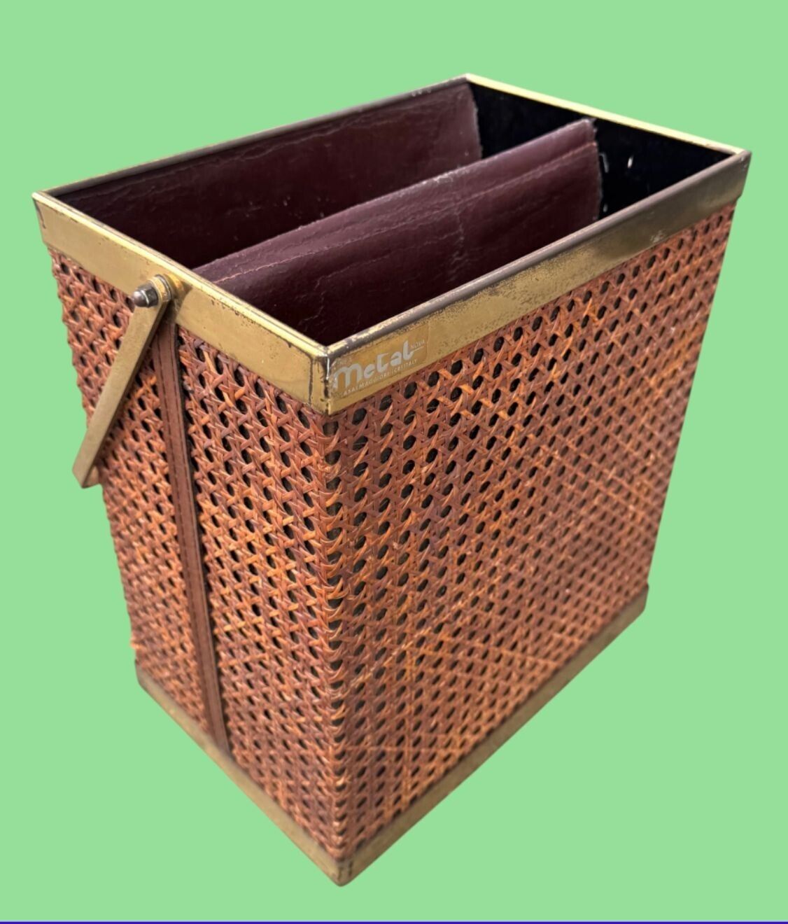 An Italian 1970s Rattan And Gilt Metal Magazine Rack photo vinterior