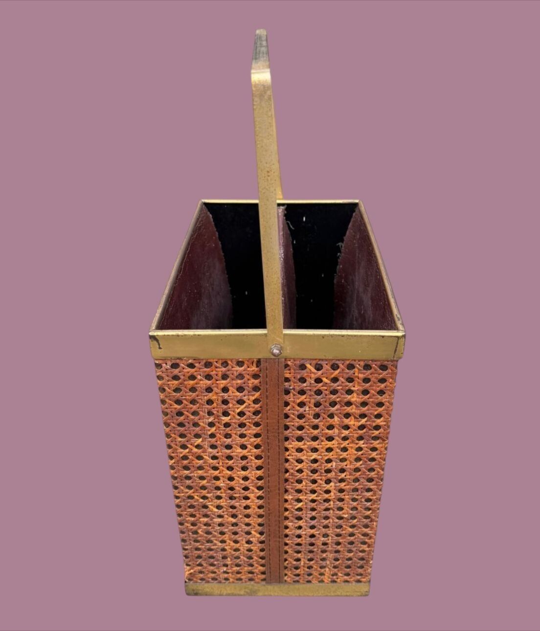 495.0 An Italian 1970s Rattan And Gilt Metal Magazine Rack photo