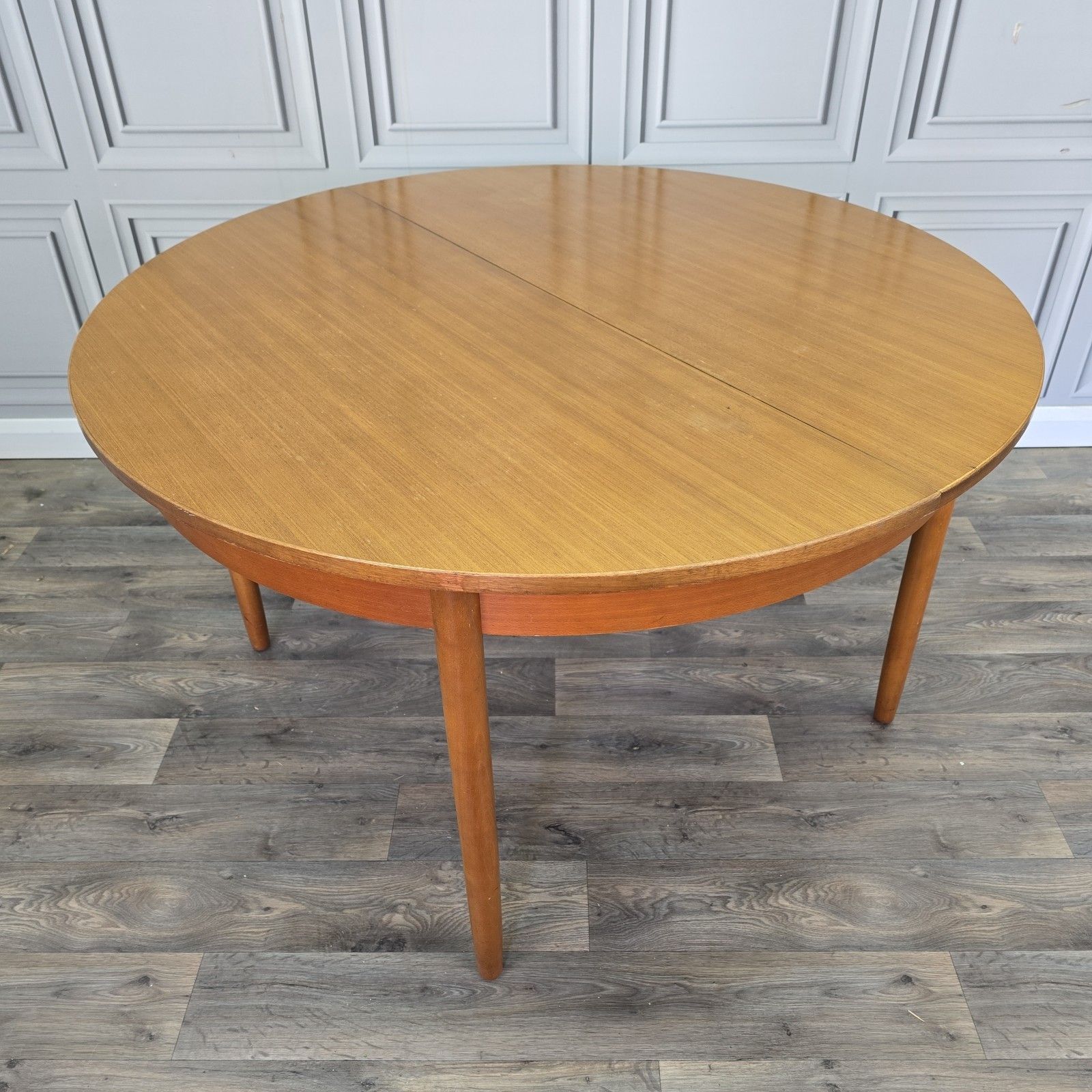 Vintage Extending Dining Table Teak Veneer Round Mid Century Retro Mcm Kitchen photo furniture