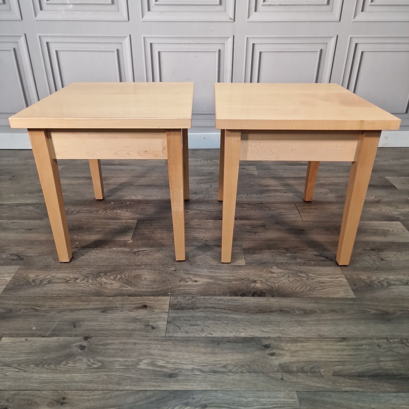 photo vintage Pair 2 Bedside Tables Maple Veneer Drawers Lamp Side Cabinet Nightstands Retro