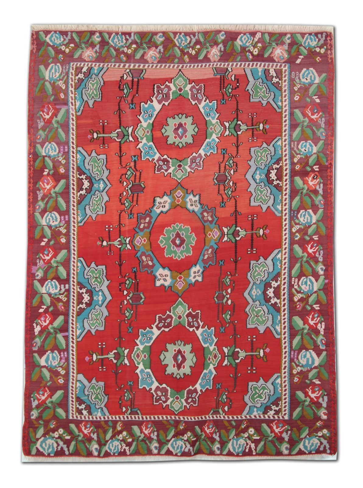Antique Kilim Rug Moldovian Red Floral Handmade Wool Flatweave Carpet Livingroom photo 4200.0