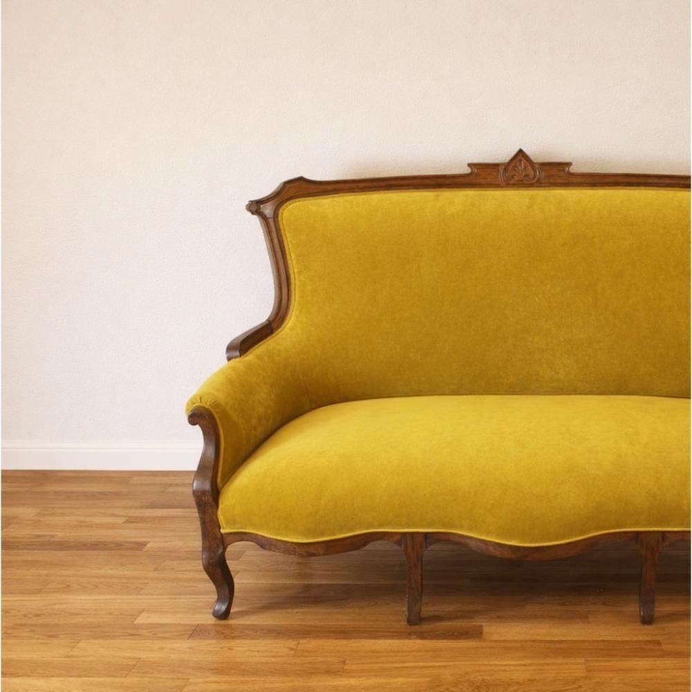Art Nouveau Walnut And Mustard Velvet Sofa photo buy