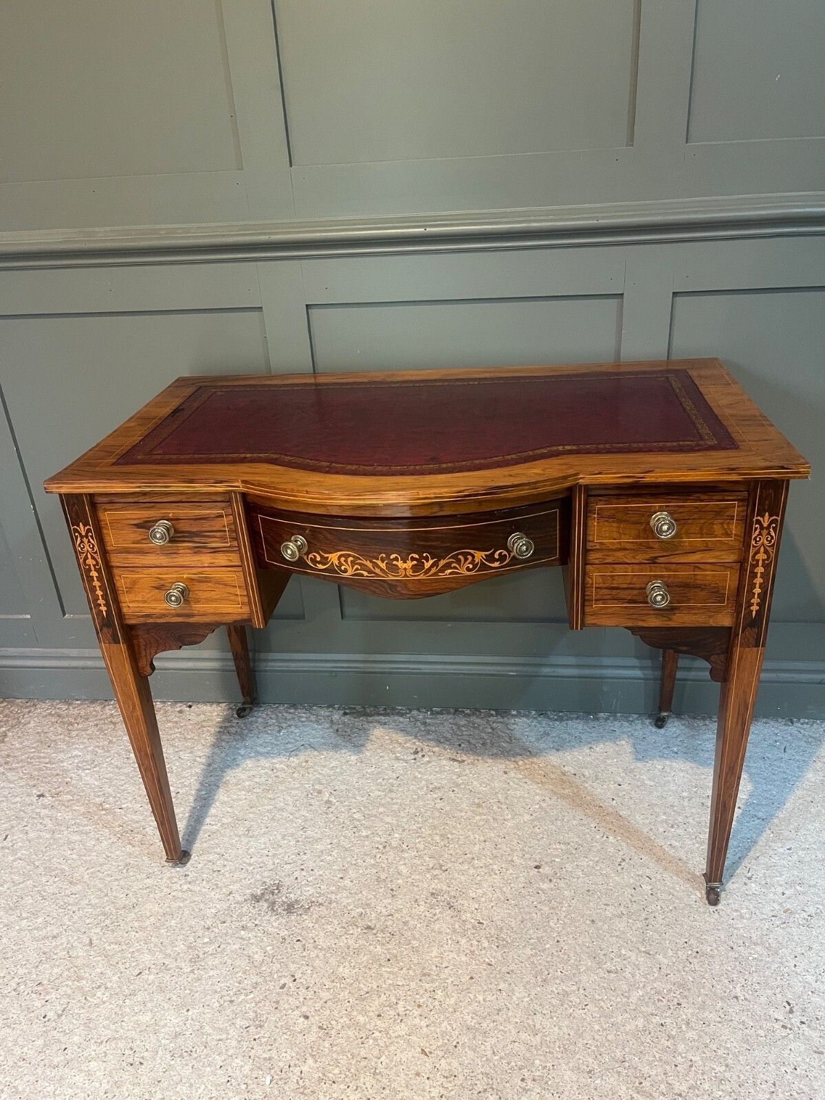 Antique Desk /Writing Desk Red Leather Top Inlaid Rosewood Mid 1800’s