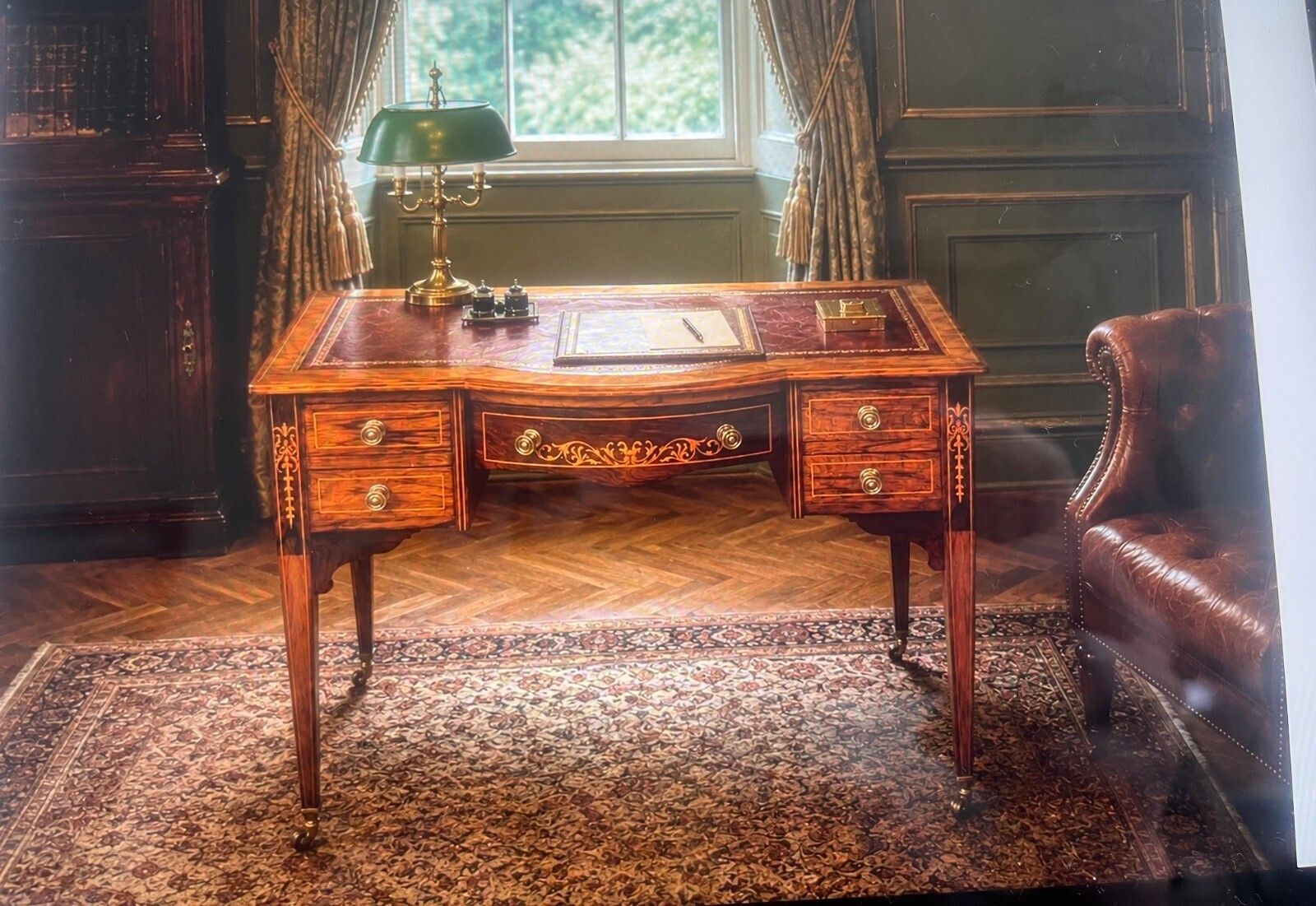 Antique Desk /Writing Desk Red Leather Top Inlaid Rosewood Mid 1800’s photo furniture