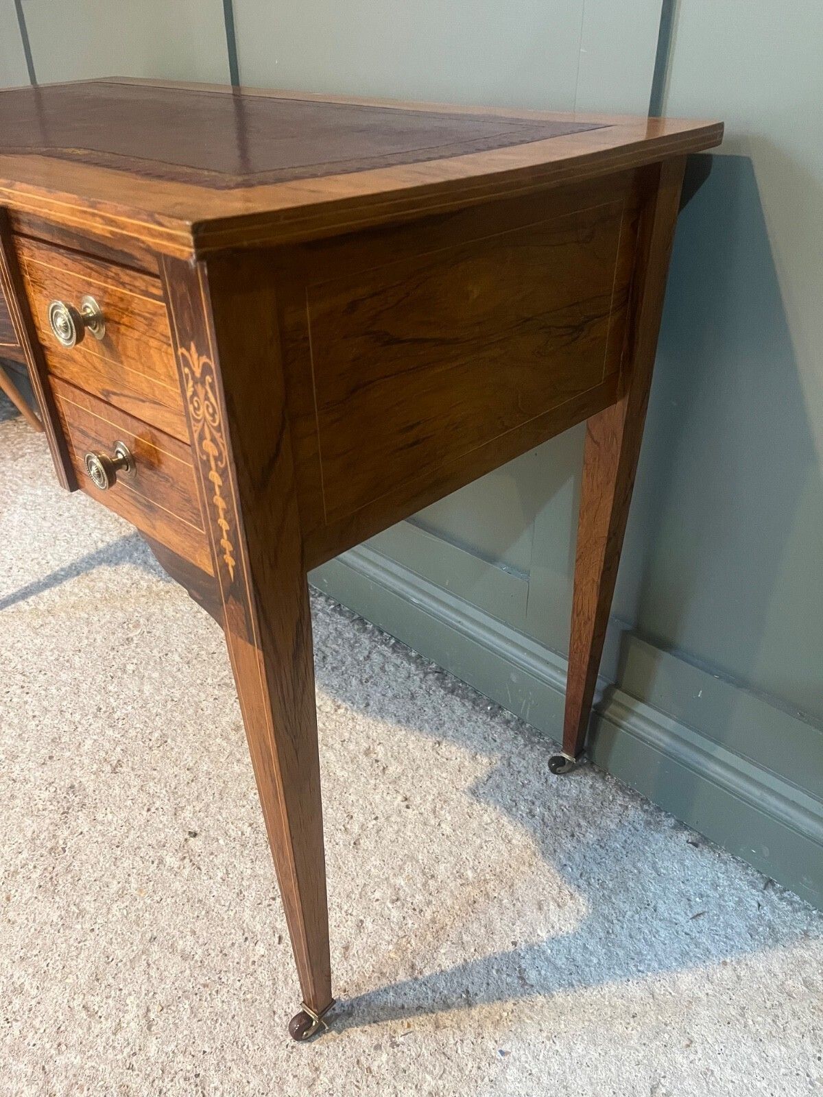 Antique Desk /Writing Desk Red Leather Top Inlaid Rosewood Mid 1800’s photo buy
