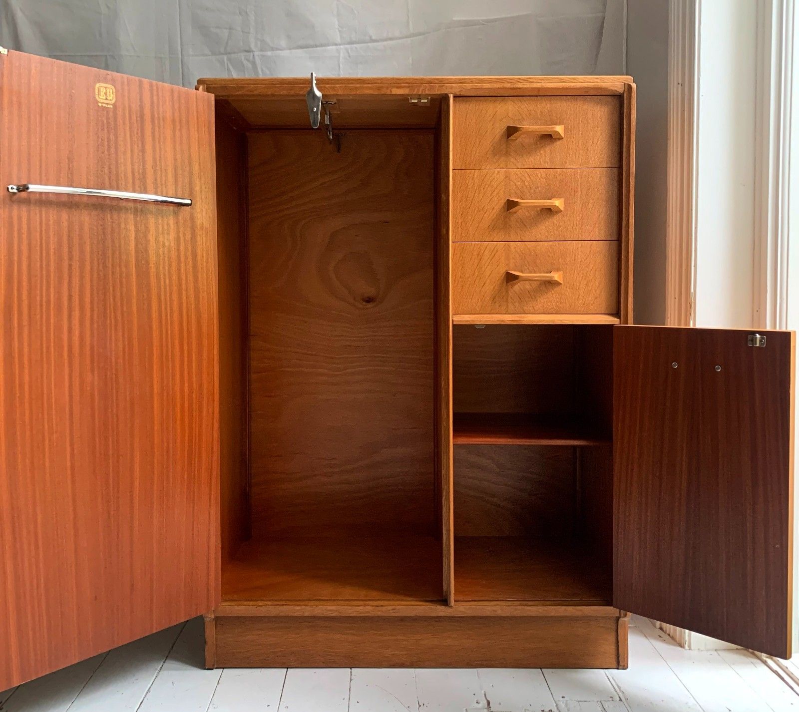 photo buy Mid Century G Plan / E Gomme Teak Brandon Gentleman's Tall Boy Chest / Wardrobe