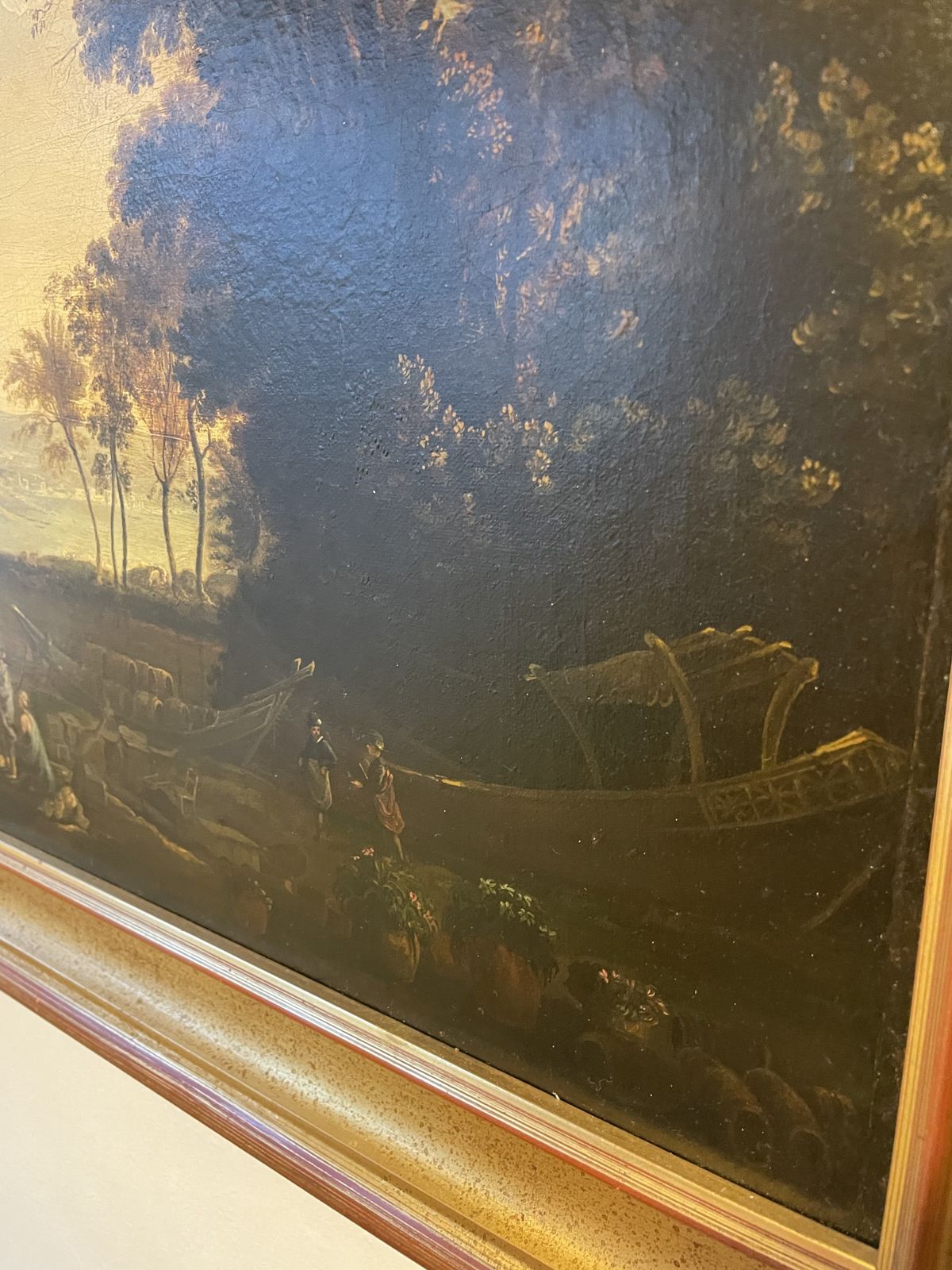 River Landscape With Merchants And Cargo Vessels — After Claude Lorrain, Italy, 18th Century photo for sale