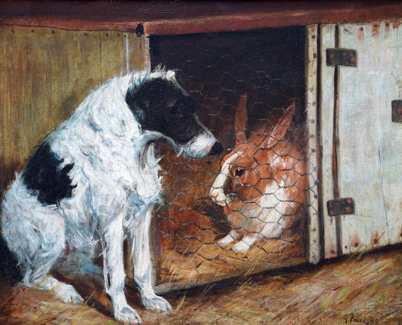 George Paice Portrait Of Dog And Rabbit Friends   British Animal Art Oil Painting Friendship 1898 photo furniture