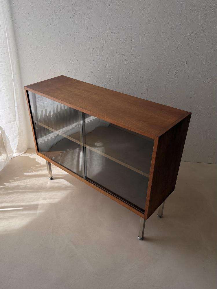 1960s Walnut Display Cabinet With Smoked Glass photo for sale