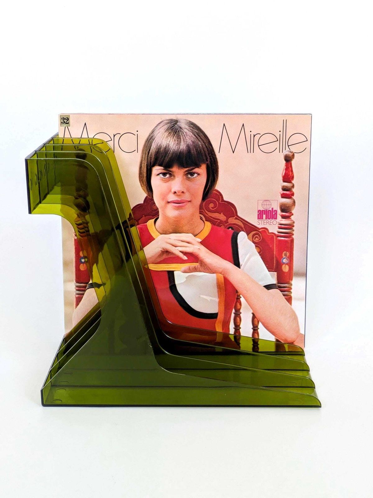 Vintage groene plexiglazen LP-platenrek – Space Age / Mid-Century – tafelmodel of wandmontage photo furniture