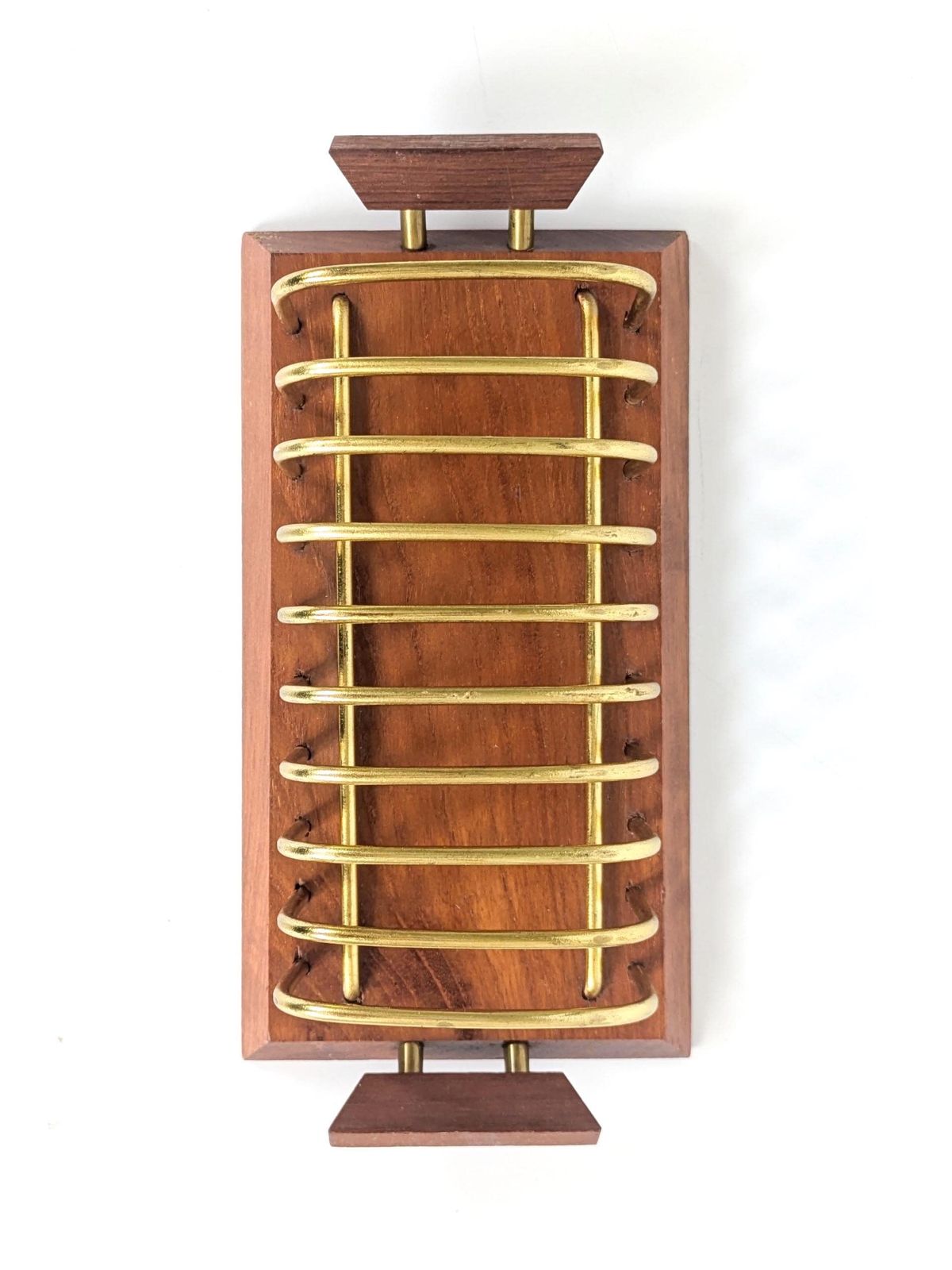 Teak Brass Toast Rack 9 Slot Midcentury 1960s Danish Style Letter Holder Desk Organiser photo 84.0