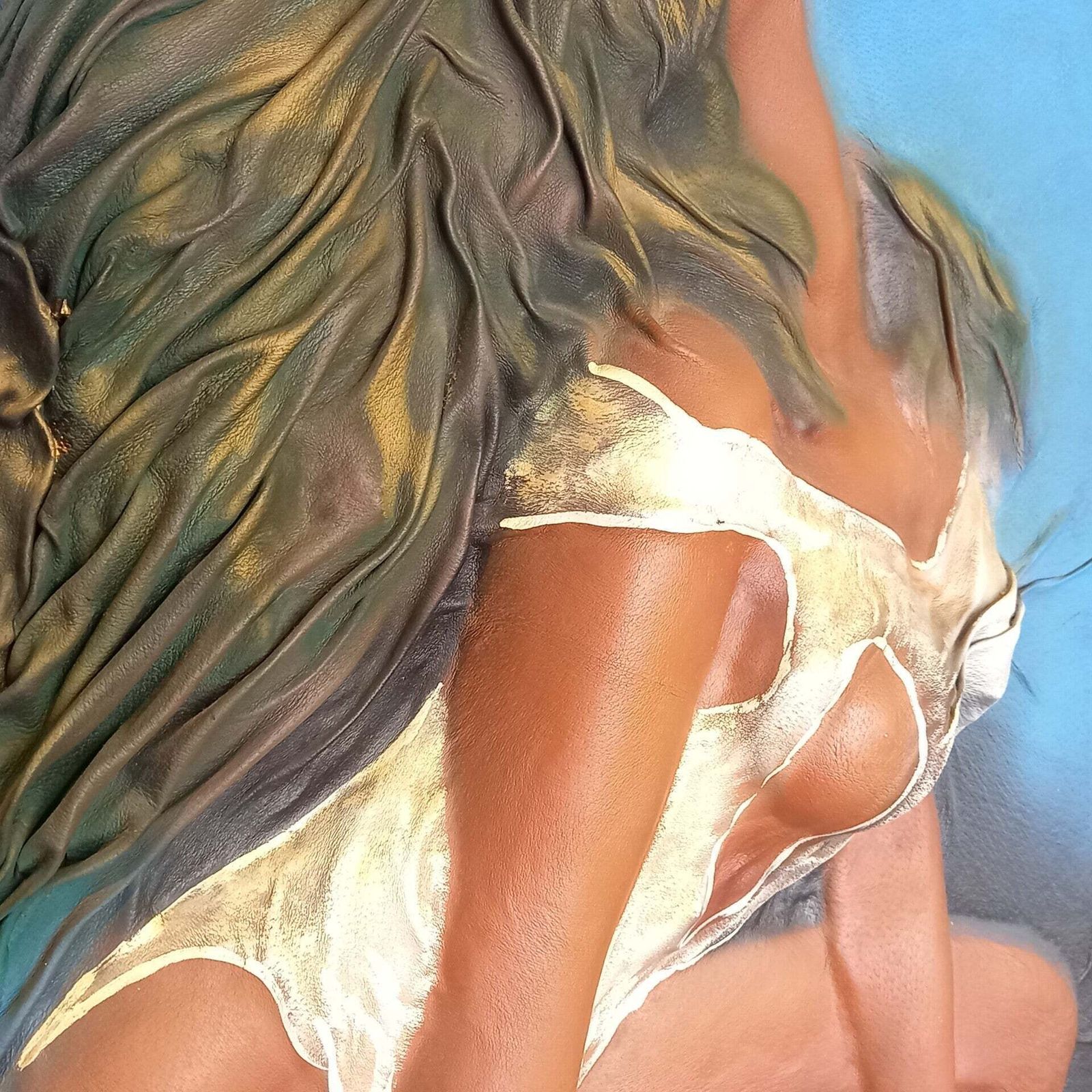Leather Relief Painting, 1980s photo Art