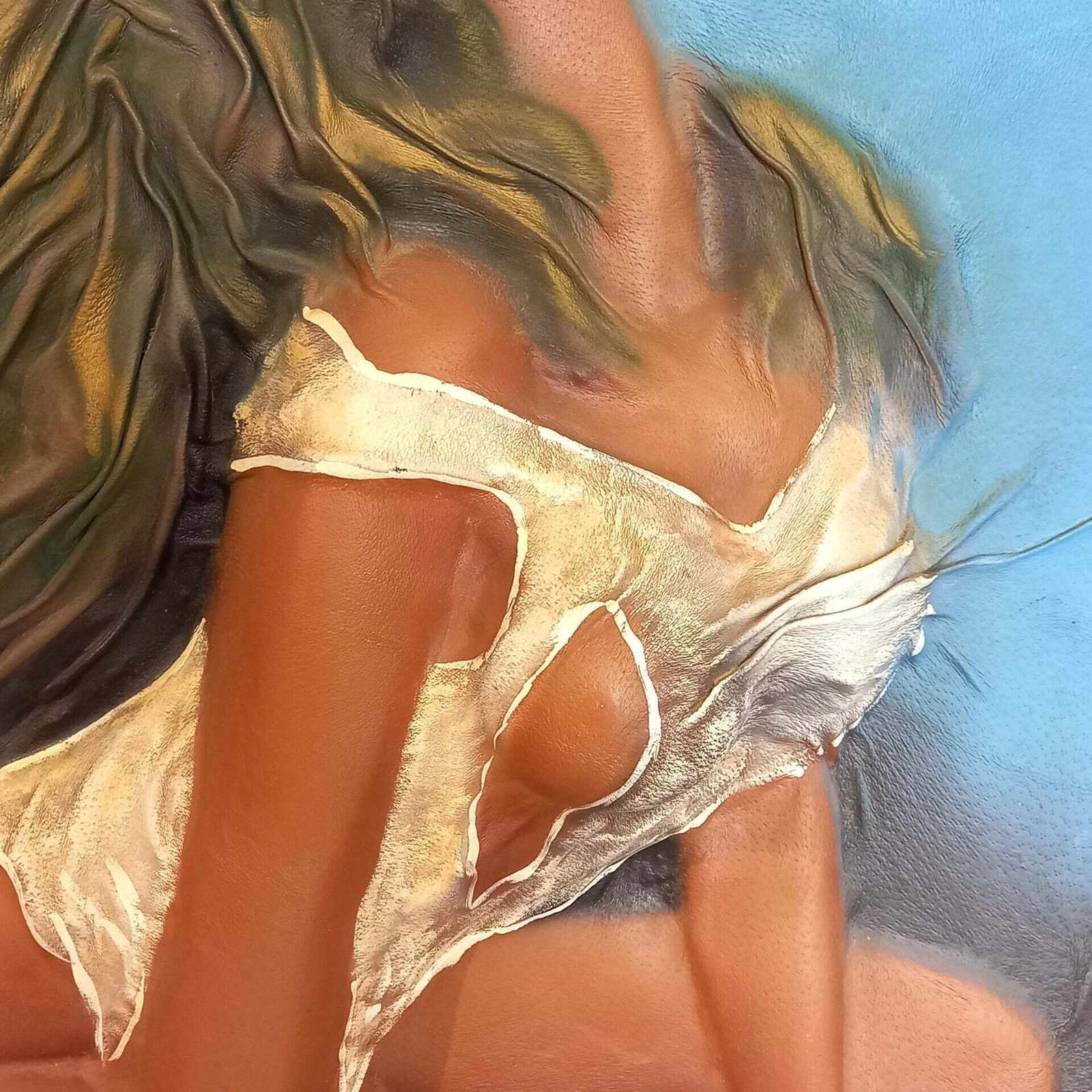 Leather Relief Painting, 1980s photo vintage
