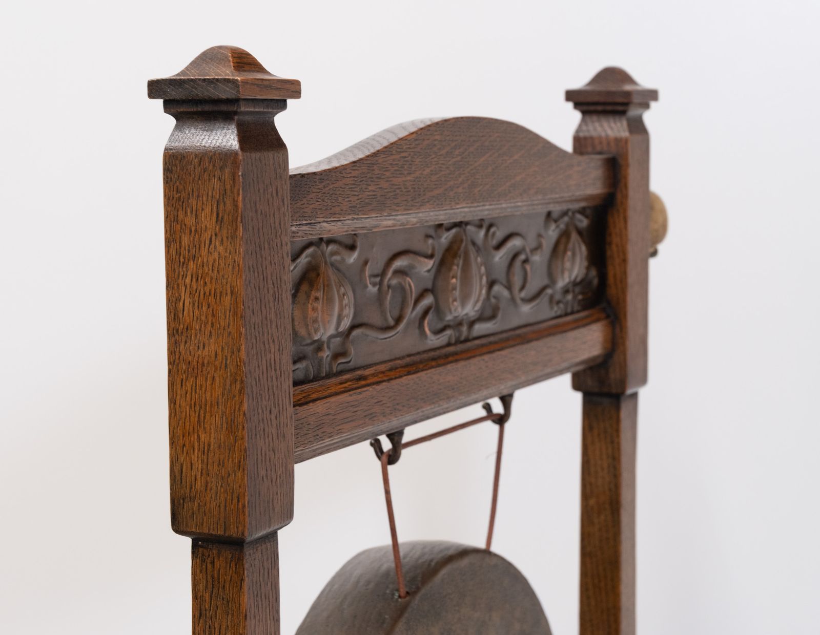 Arts & Crafts Oak & Copper Floor Standing Dinner Gong Attr Shapland And Petter photo furniture