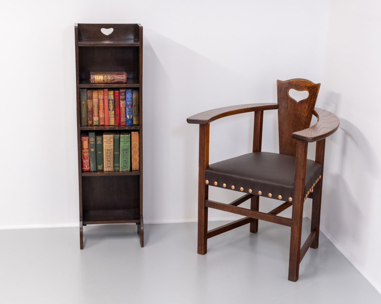 Liberty & Co 'Heart' Narrow Oak Open Bookcase Circa 1905 photo for sale