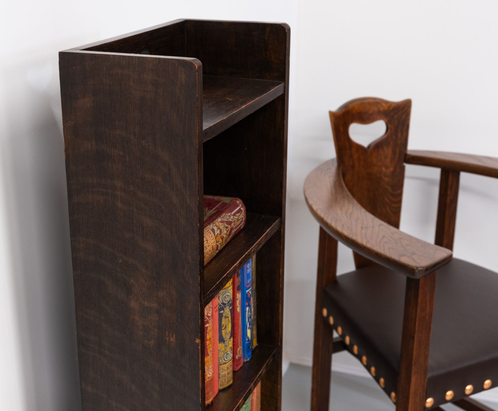 Liberty & Co 'Heart' Narrow Oak Open Bookcase Circa 1905 photo Furniture