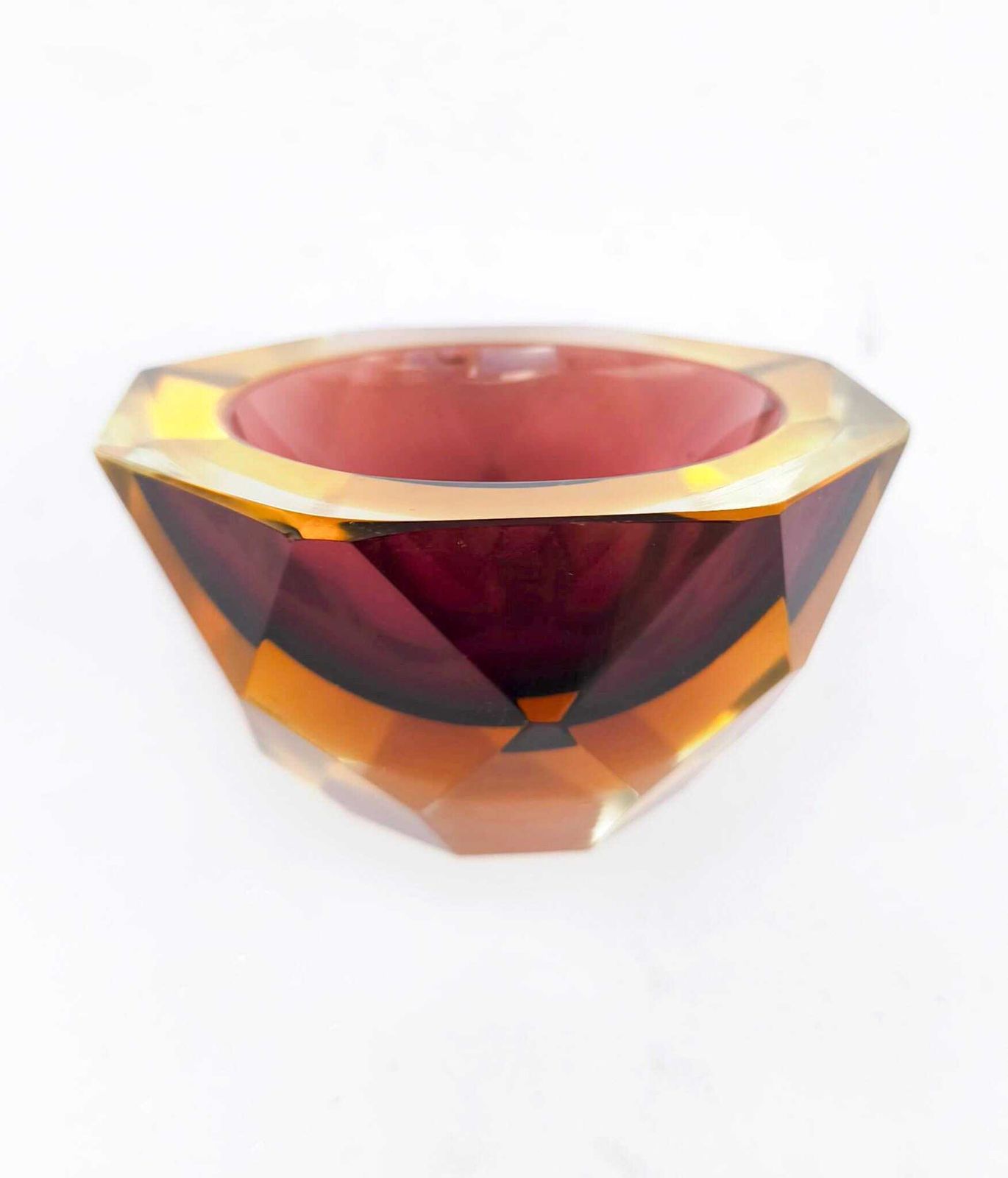Vintage Murano Glass Bowl, Submerged, Designed By Poli Mandruzzato, Yellow And Burgundy, From The 1970s. photo 92.0