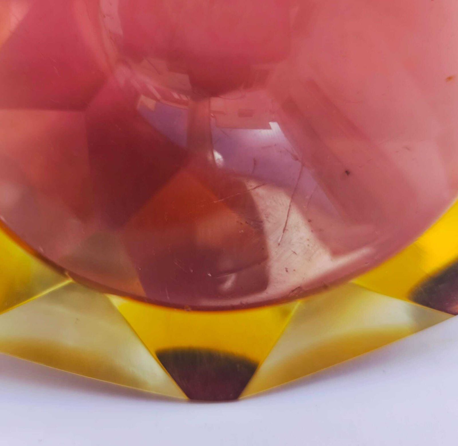 Home Decor Vintage Murano Glass Bowl, Submerged, Designed By Poli Mandruzzato, Yellow And Burgundy, From The 1970s. photo