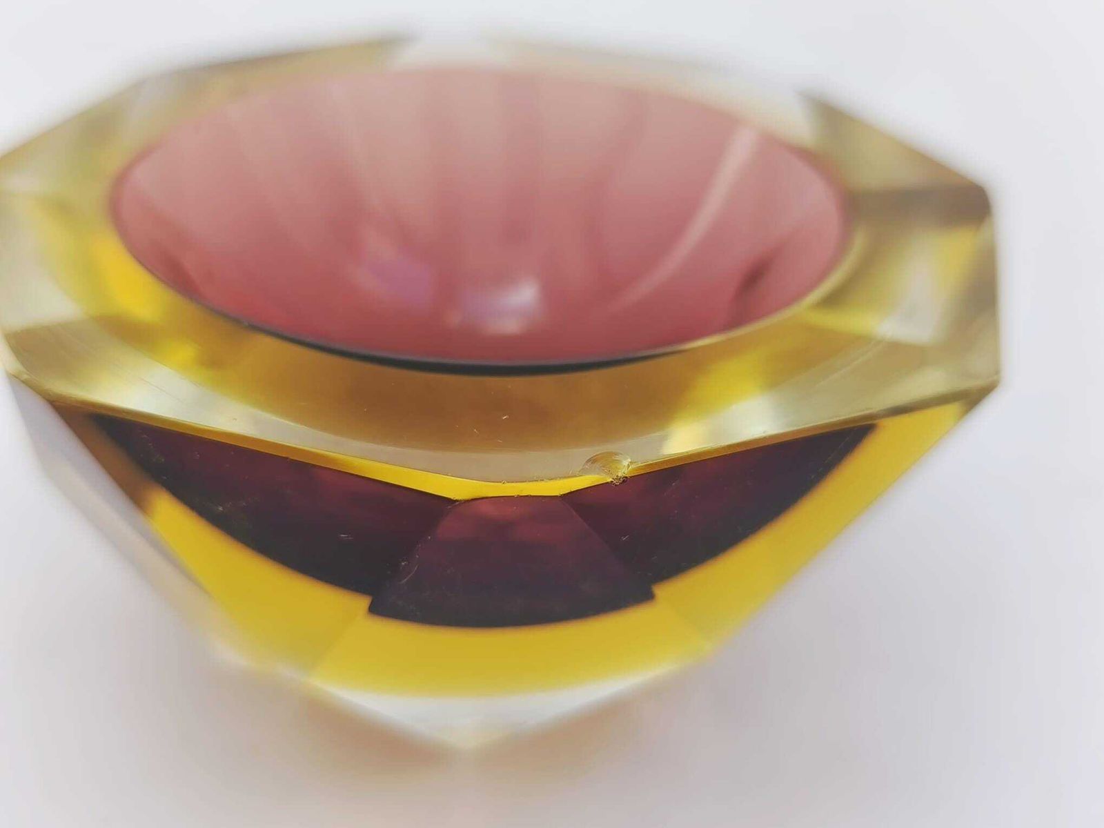 photo buy Vintage Murano Glass Bowl, Submerged, Designed By Poli Mandruzzato, Yellow And Burgundy, From The 1970s.