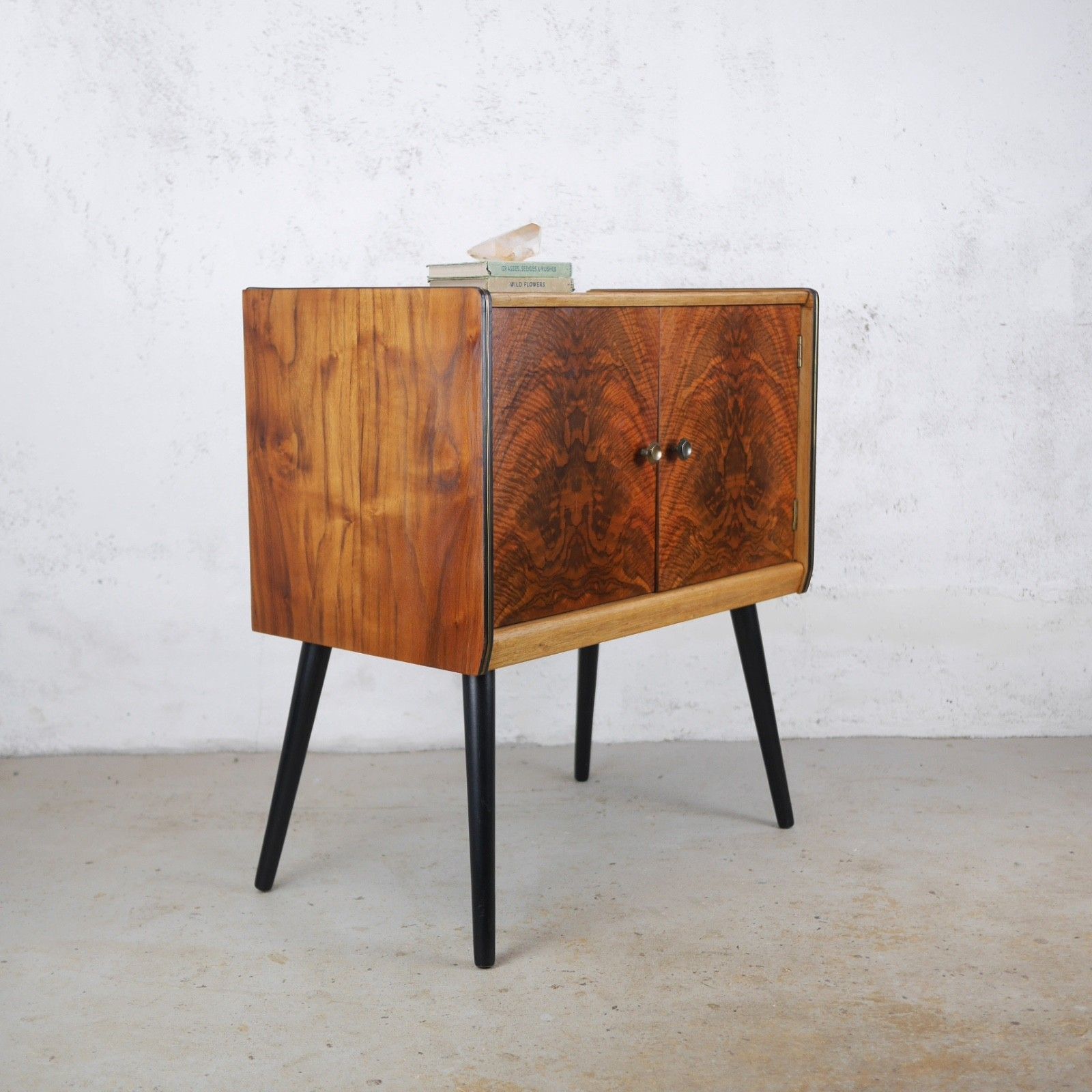 Vintage Mid Century Walnut Burr Teak Record Lp Cabinet 60's Dansette Legs#103215 photo Furniture