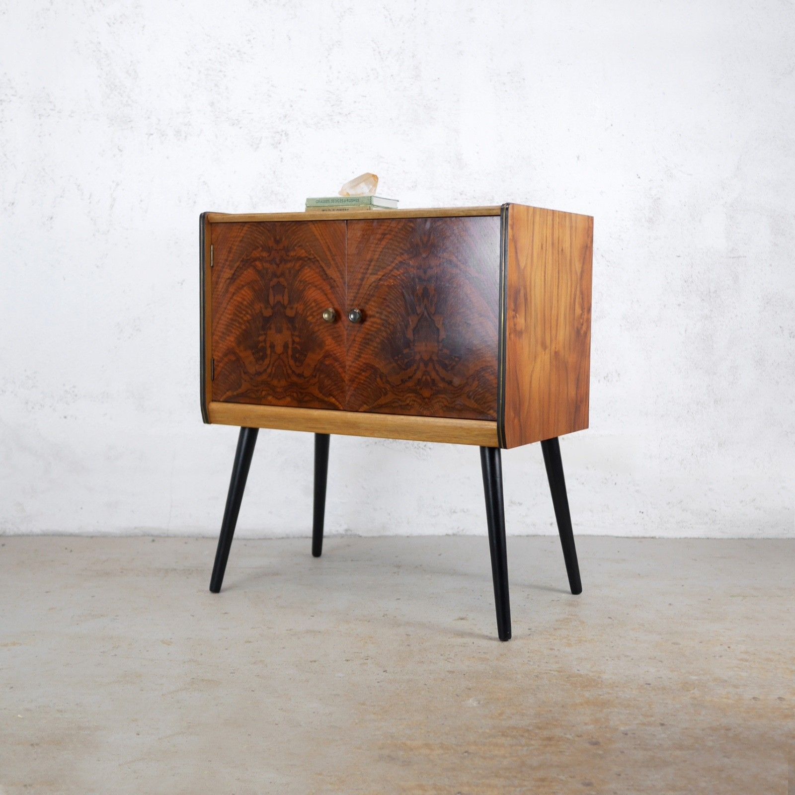 Vintage Mid Century Walnut Burr Teak Record Lp Cabinet 60's Dansette Legs#103215 photo 295.0