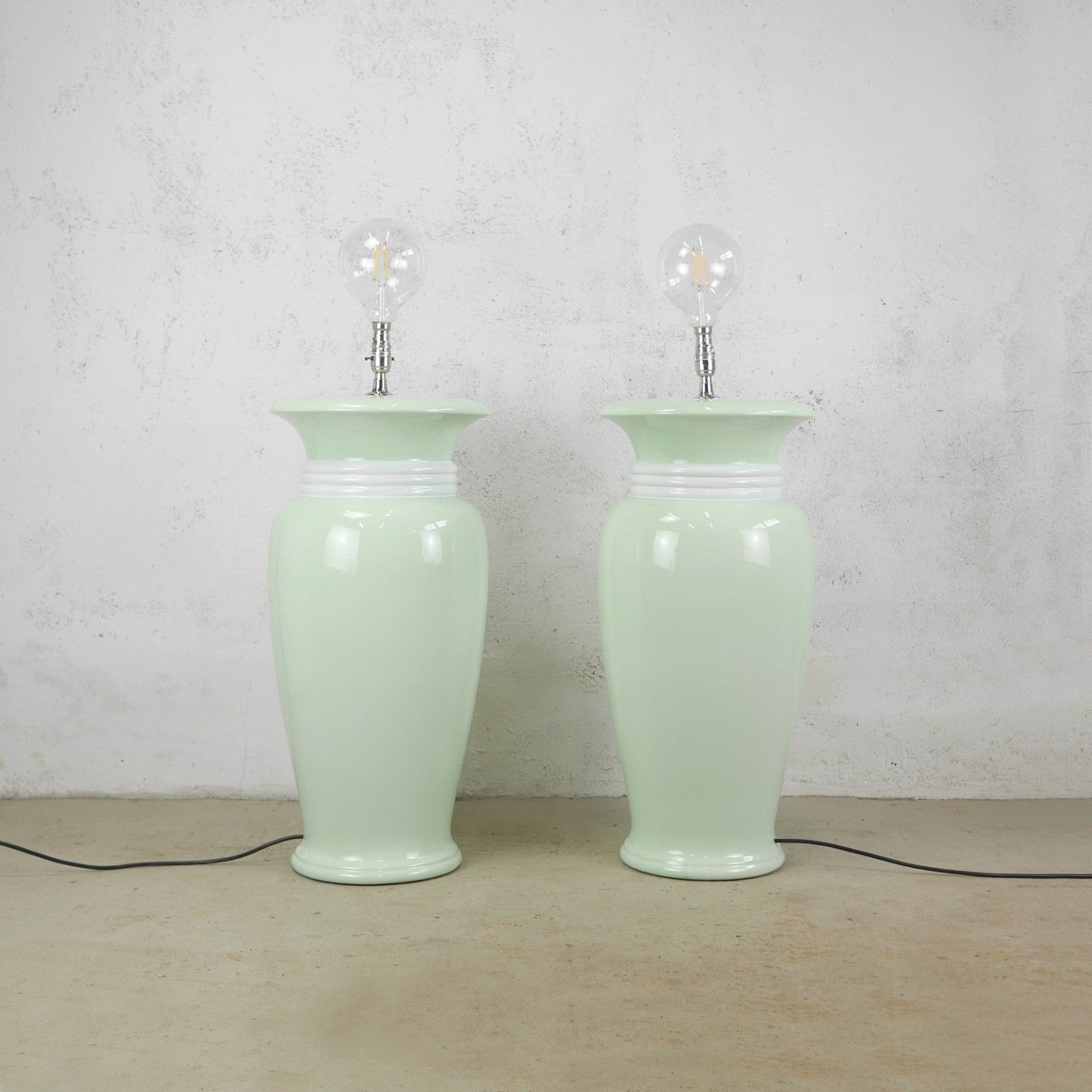 Pair Colossal Mint Green Art Deco Hollywood Regency Ceramic Lights Lamps #102268 photo Lighting