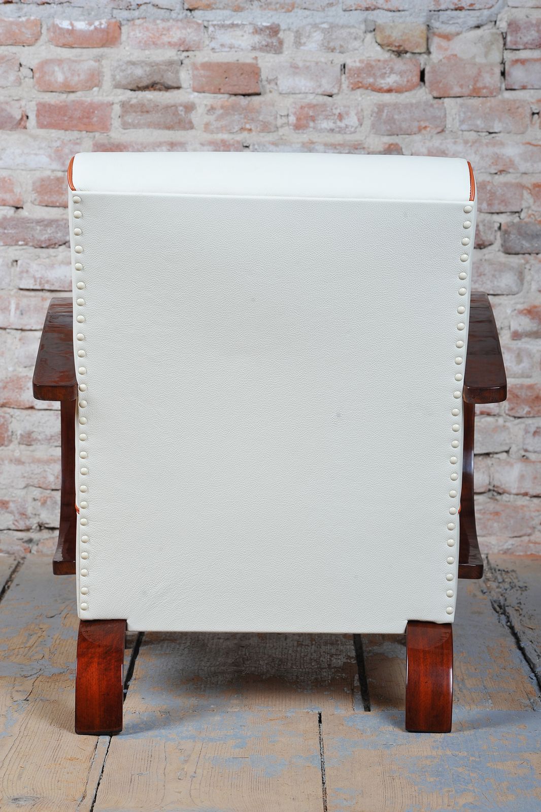 photo for sale Restored Art Deco Armchair, Walnut, Leather, Revived Polish, Czech, 1930s