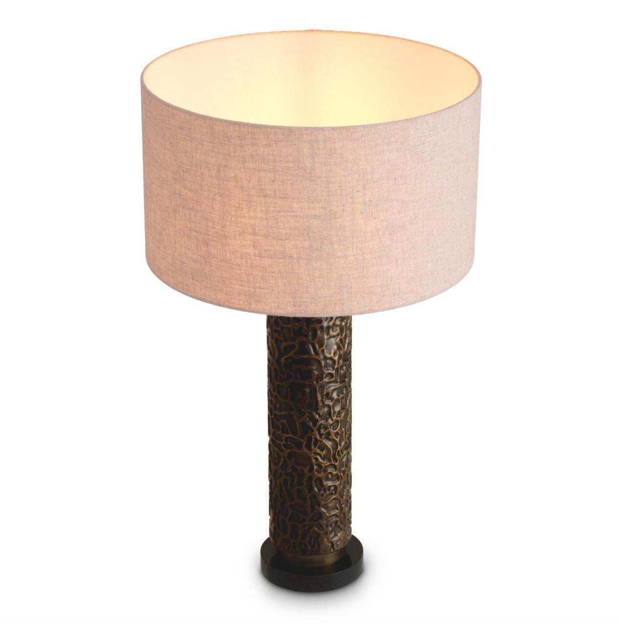 Pair Of Table Lamp In Bronze Highlight Finish With Linen Mix Shade photo for sale