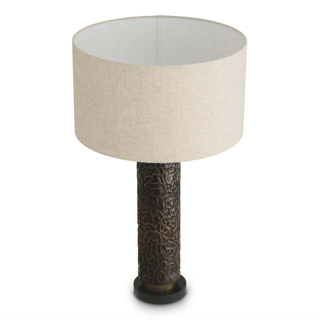 Pair Of Table Lamp In Bronze Highlight Finish With Linen Mix Shade photo vinterior