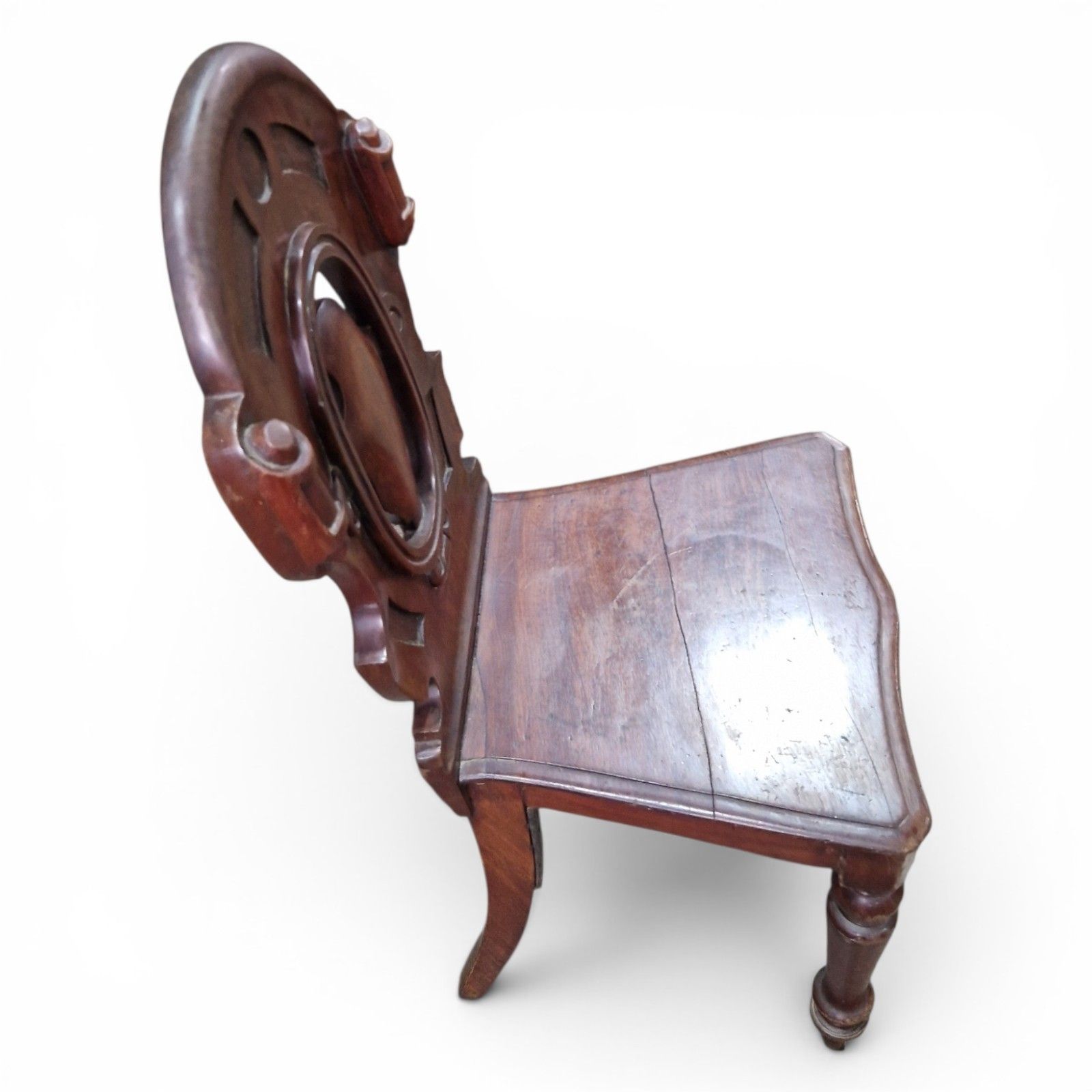 Antique Victorian Carved Mahogany Hall Chair Pierced Back Side Chair Decorative photo vinterior
