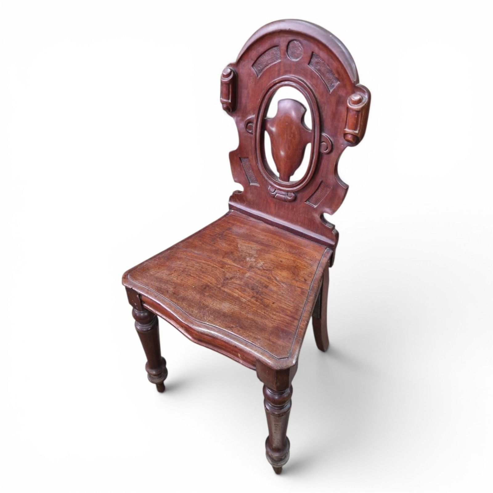 140.0 Antique Victorian Carved Mahogany Hall Chair Pierced Back Side Chair Decorative photo