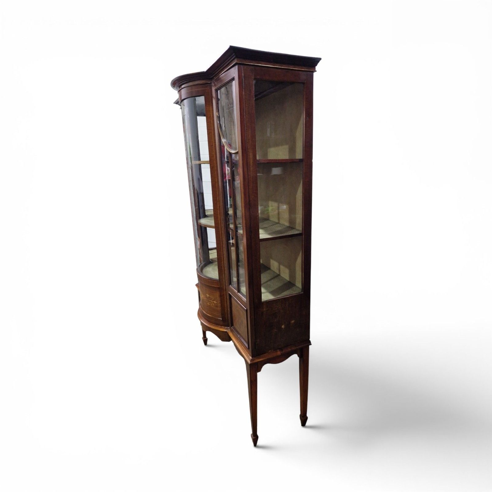 photo buy Antique Edwardian Inlaid Mahogany Display Cabinet Bow Front Glazed With Key