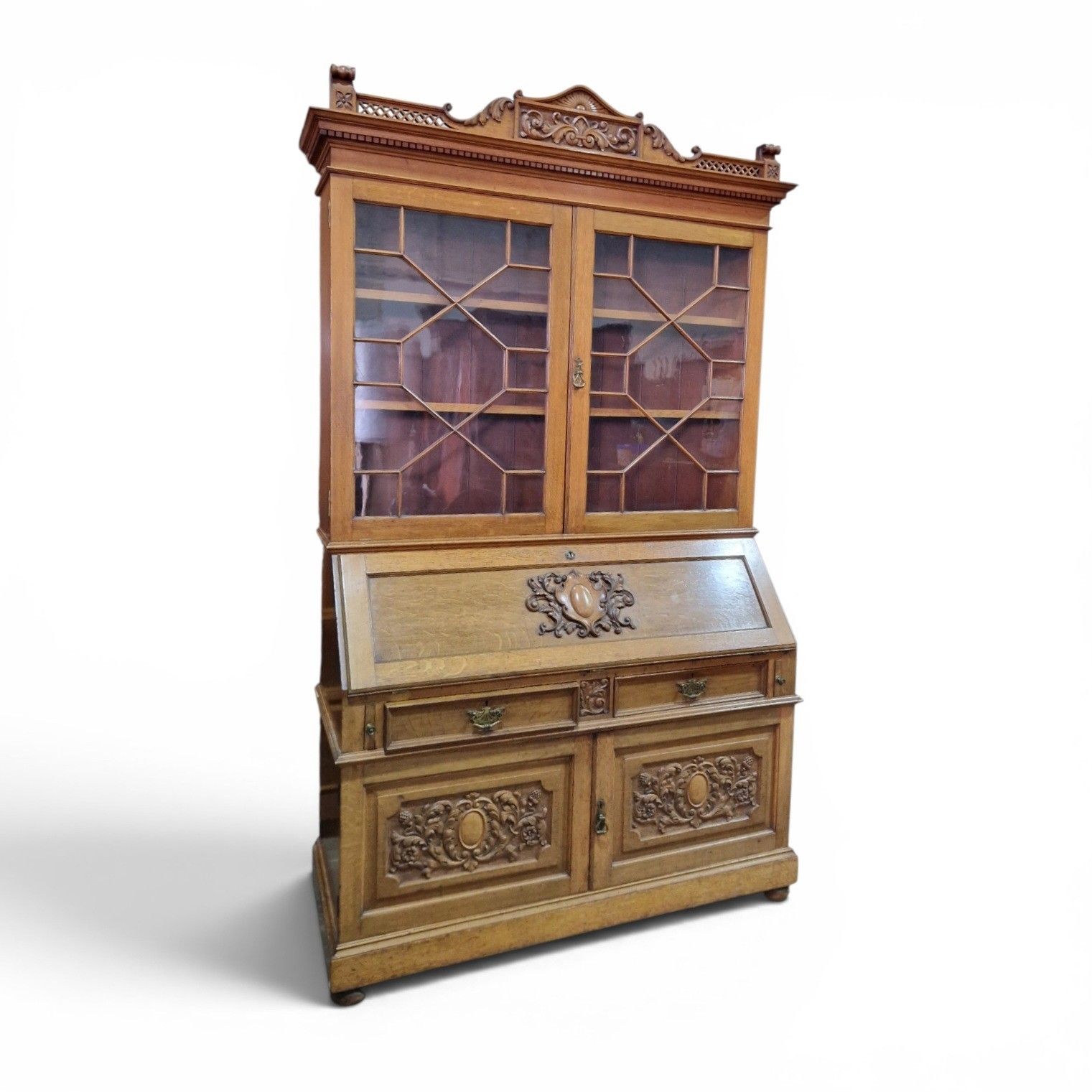 Large Oak Bureau Bookcase Display Cabinet Astragal Glazed Robson Newcastle photo furniture