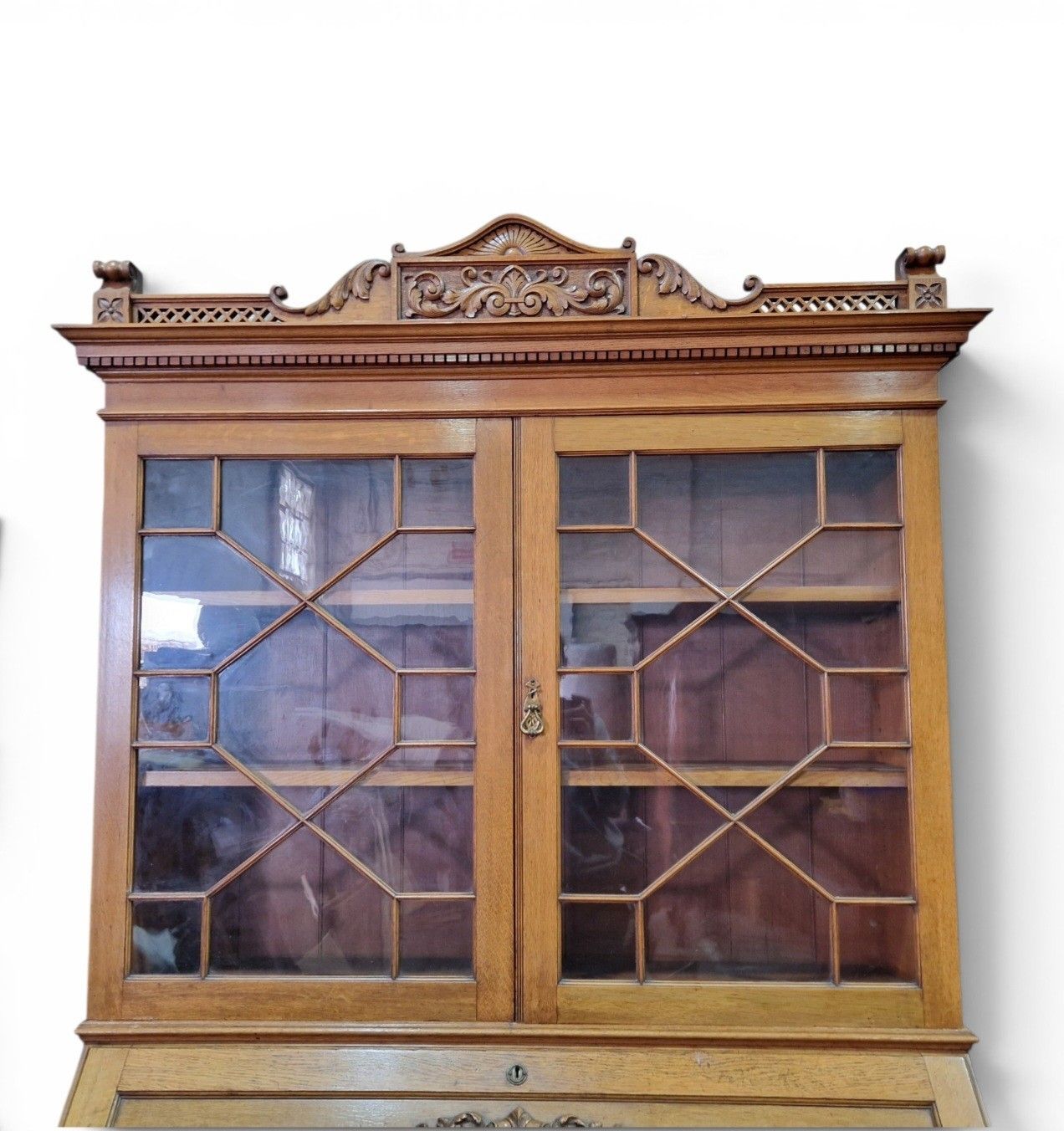 Large Oak Bureau Bookcase Display Cabinet Astragal Glazed Robson Newcastle photo 795.0