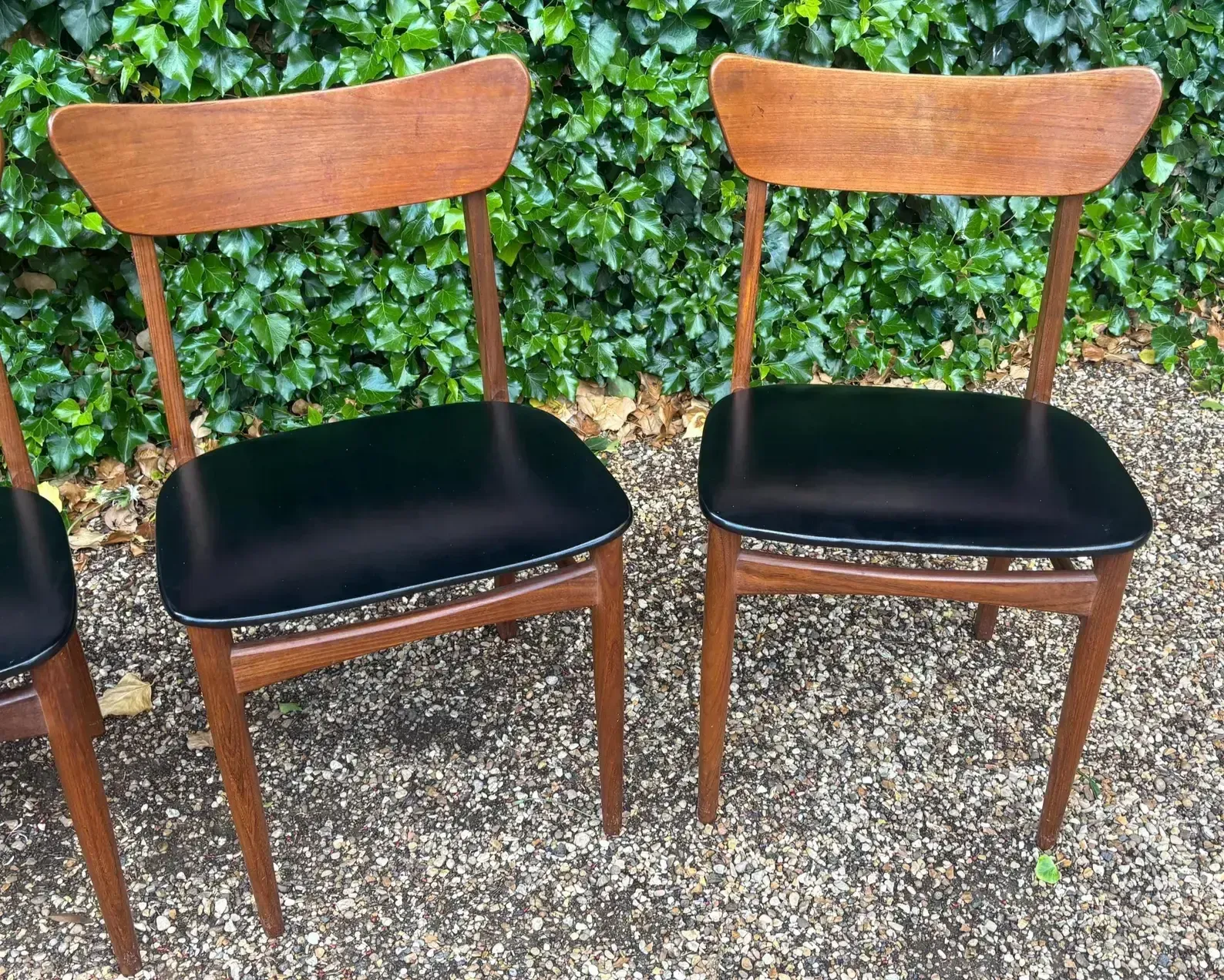 Set Of Four Mid Century Teak Vinyl Dining Chairs photo buy
