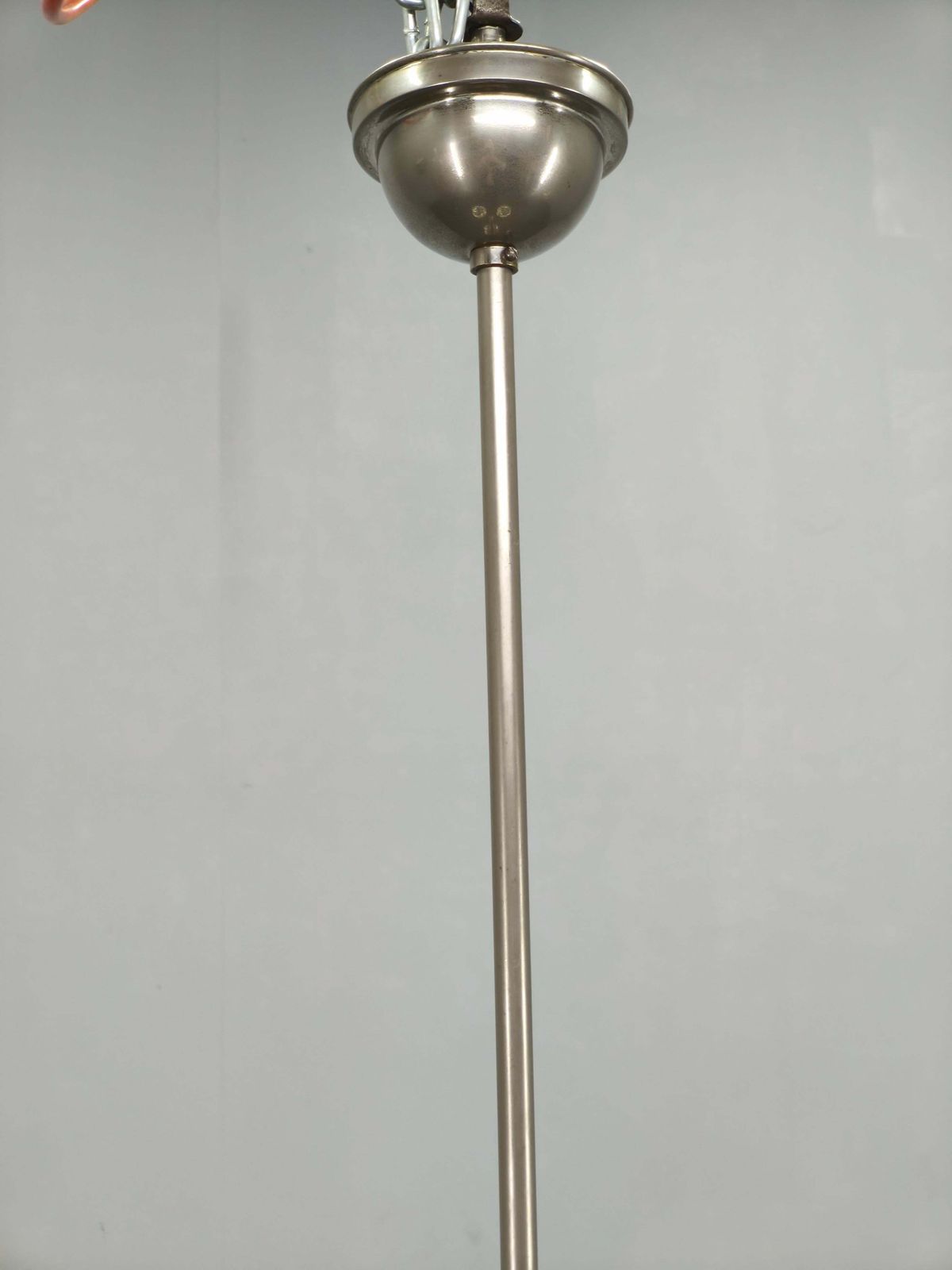 1930s Art Deco Nickel Chandelier With Opaline Glass Globes photo buy