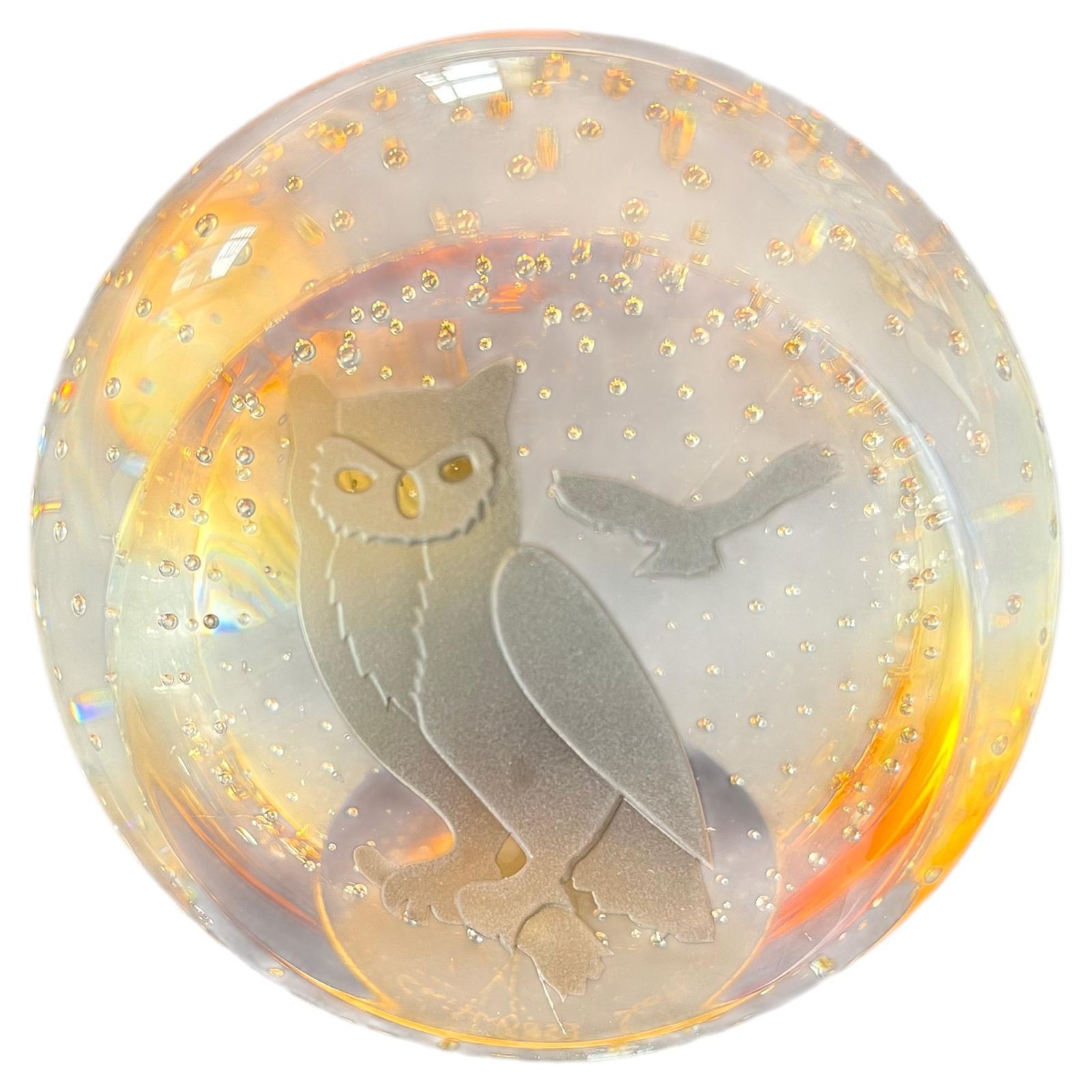 Caithness Glass Paperweight. Wise Old Owls, Scotland Circa 1980s photo furniture