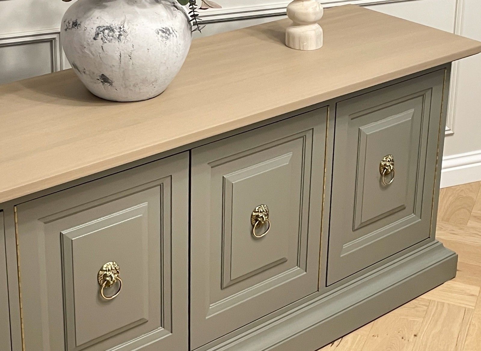 1750.0 Large Antique Mid Century Solid Oak Sideboard Dresser Console Table Cabinet photo
