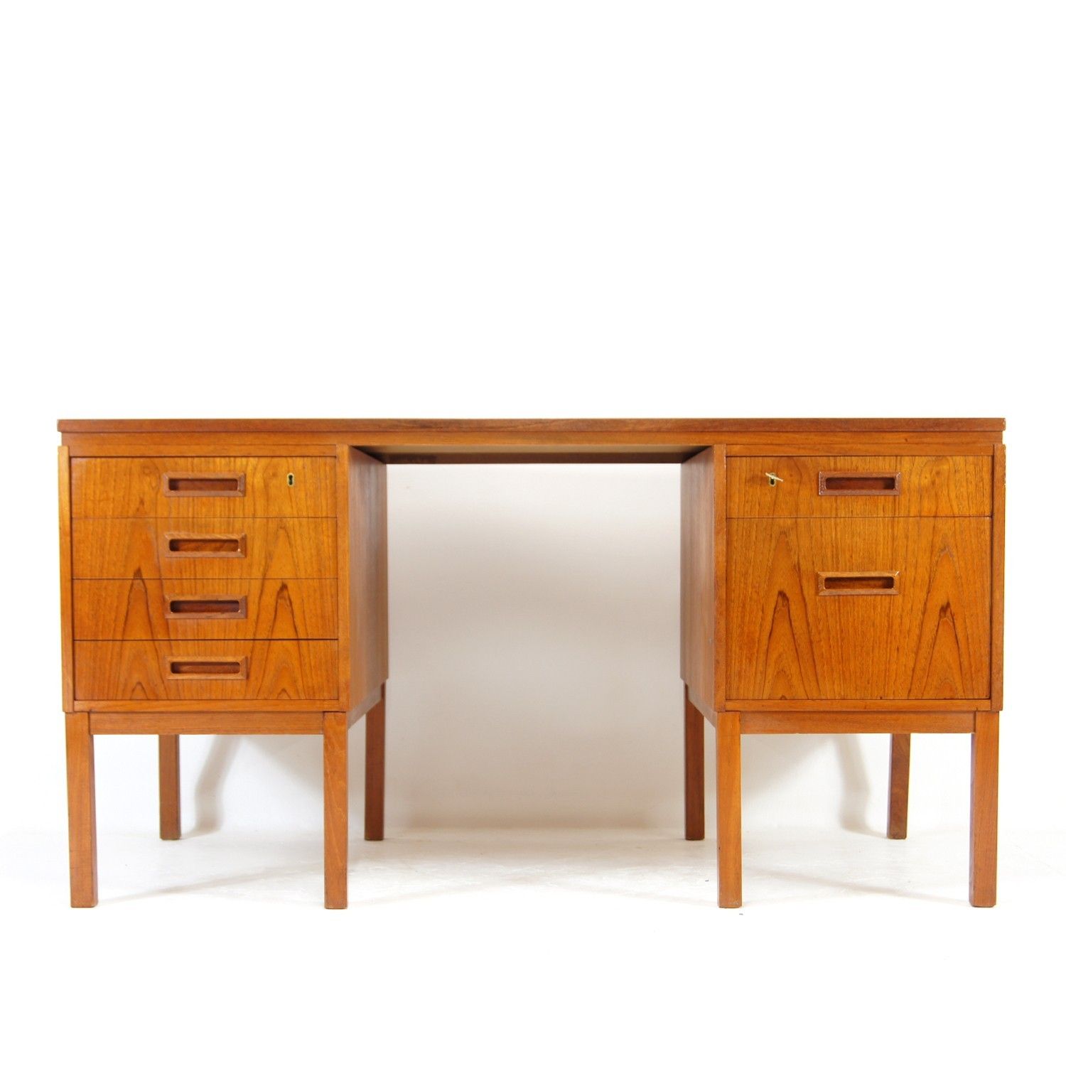 Retro Vintage Danish Double Pedestal Writing Office Desk Mid Century Teak 1960s