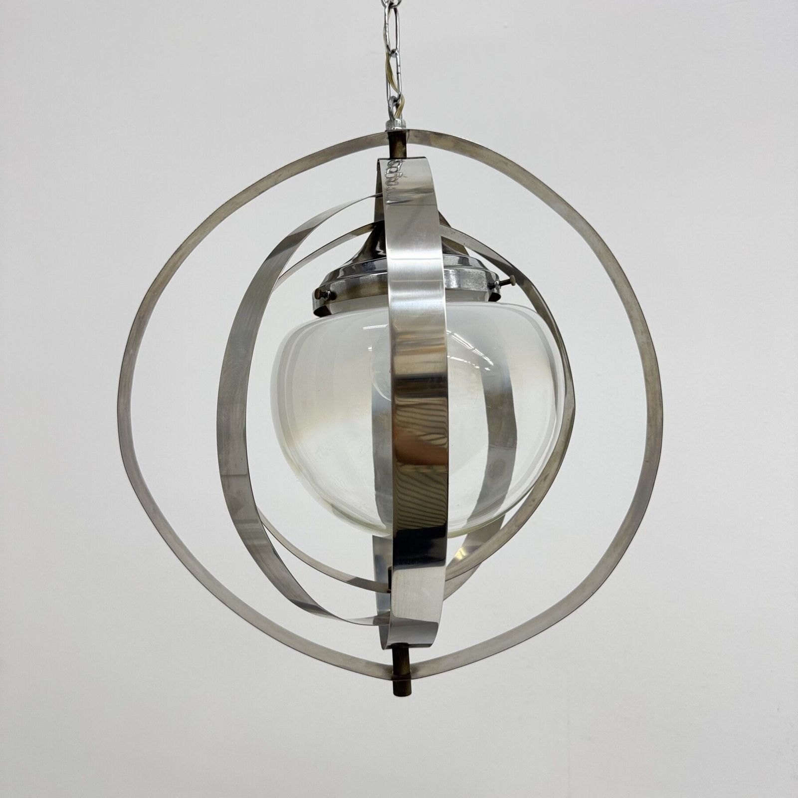 Mid Century Glass Sphere Hanging Pendant Glass Lamp Design 1970’s Space Age Italy photo buy
